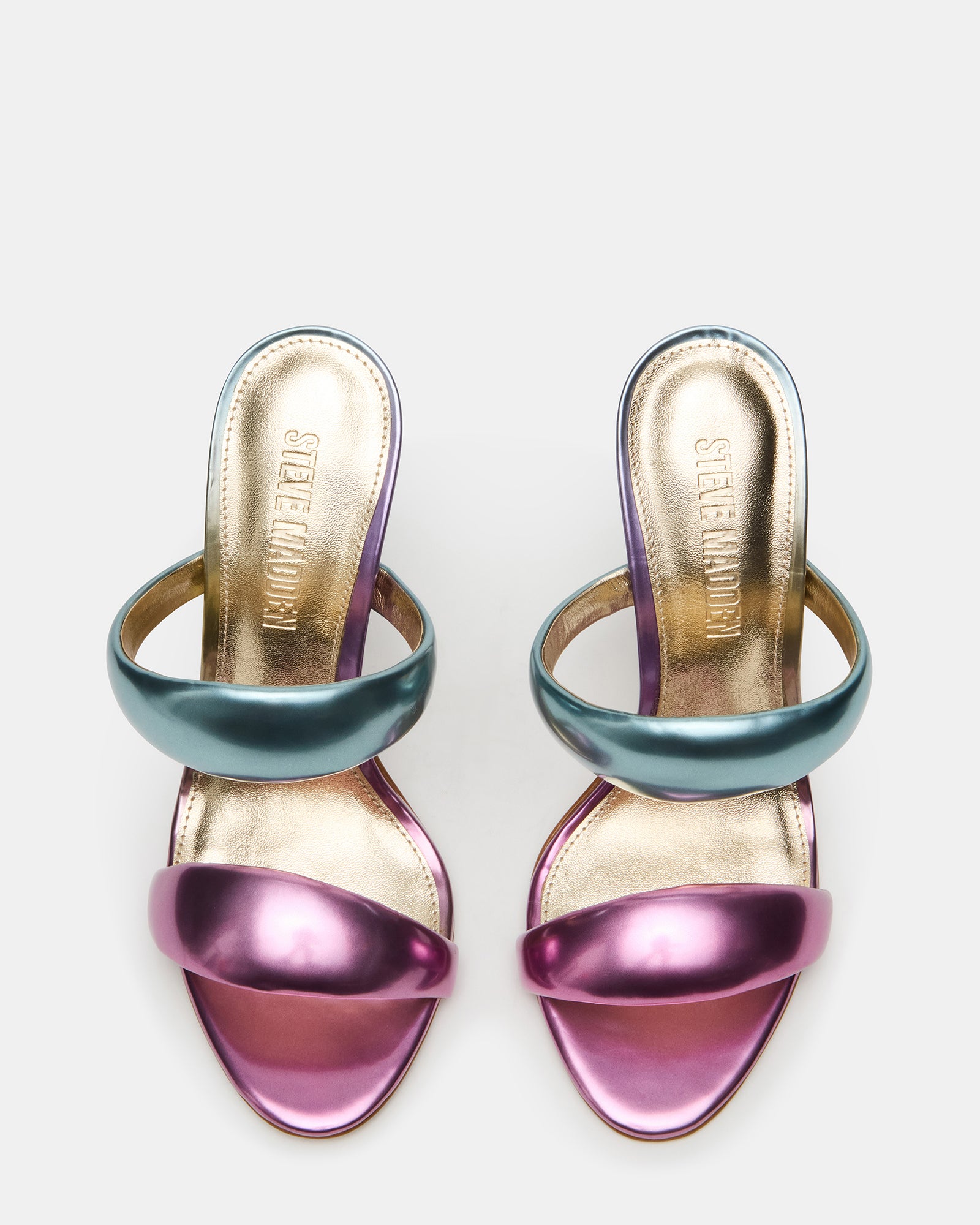 Front angle view of black stiletto sandals with double straps, perfect for upscale evenings