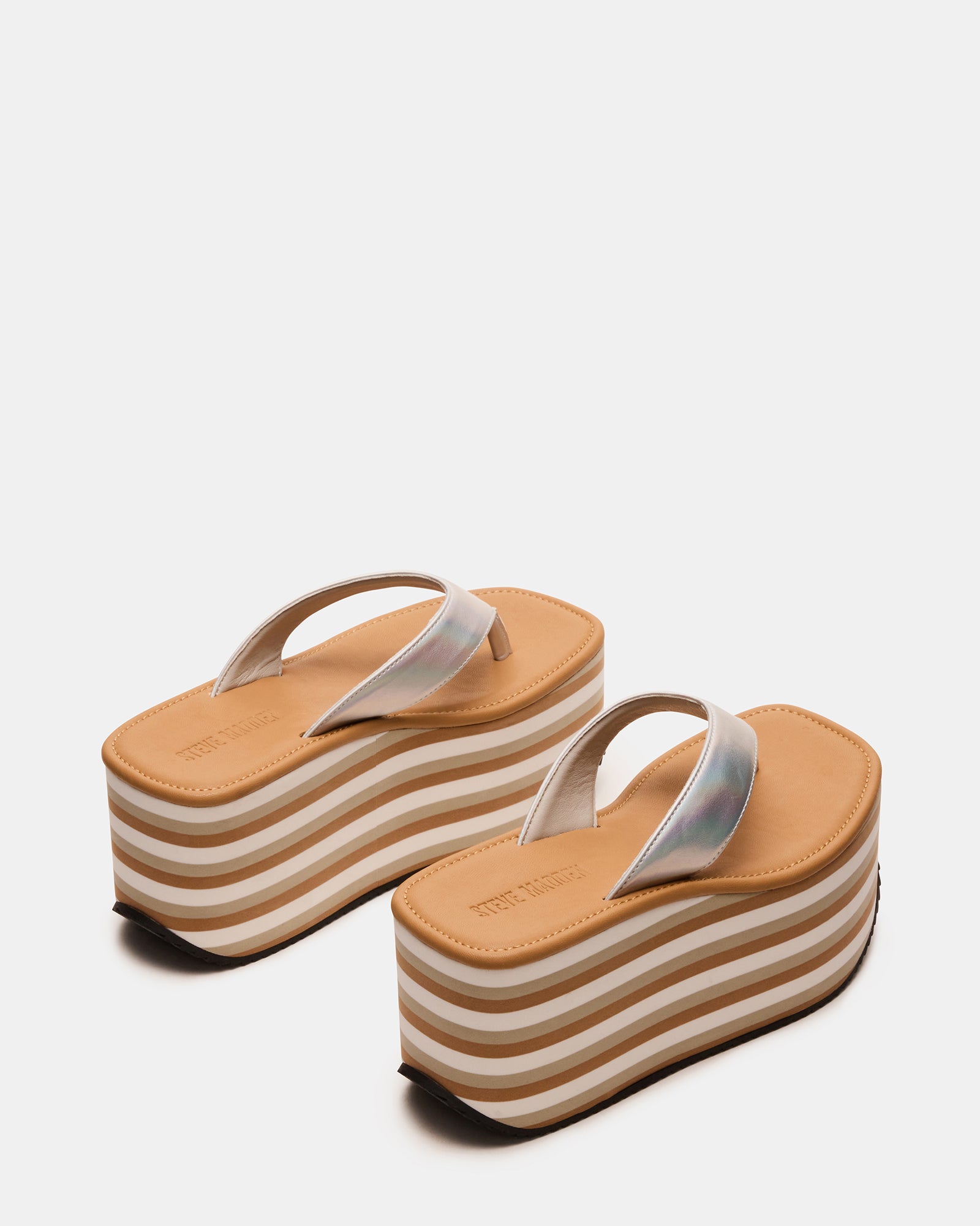 Multi-color ladies flatform sandals ideal for casual summer outfits.