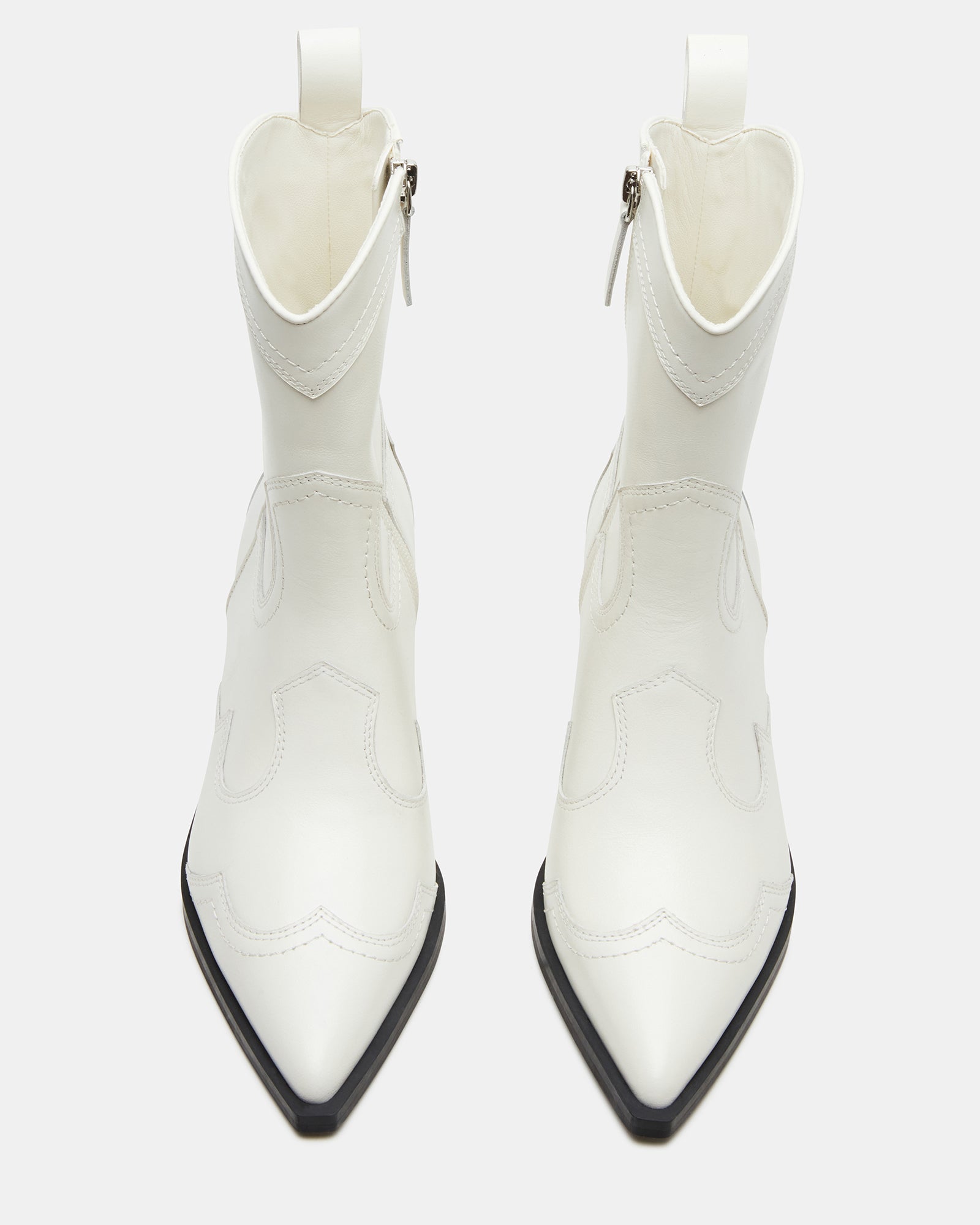 White leather western booties with pointed toe and stylish design