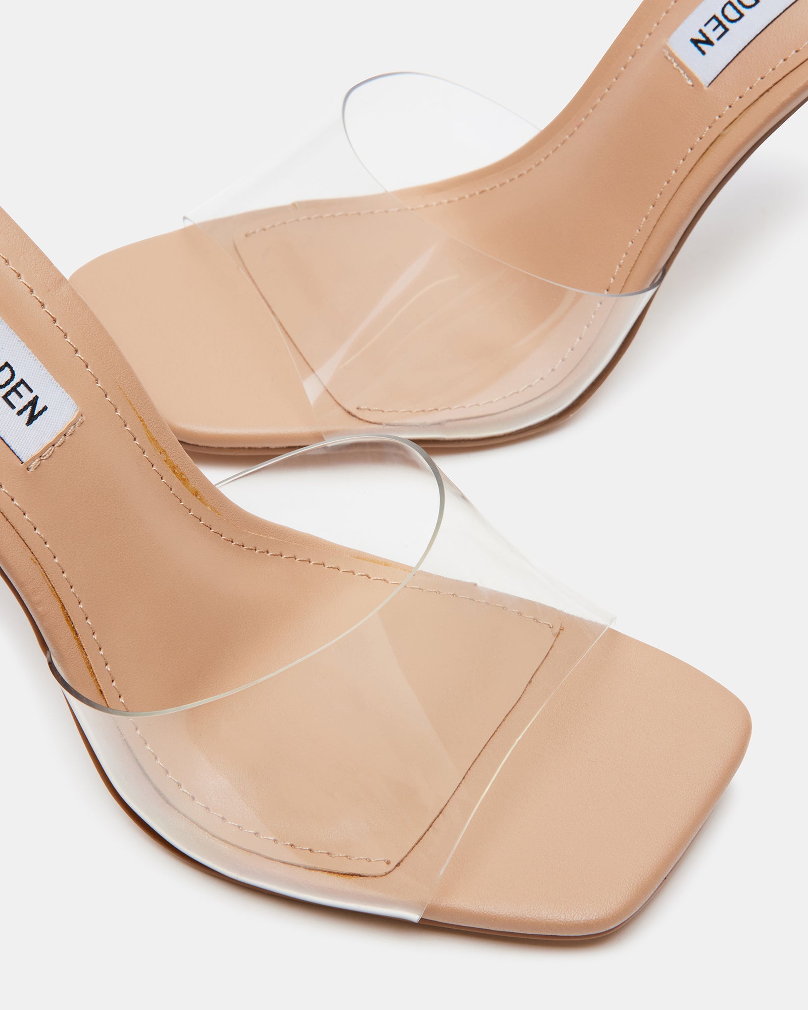 Top view of SIGNAL CLEAR womens dress slides showcasing the peep-toe design and sleek silhouette