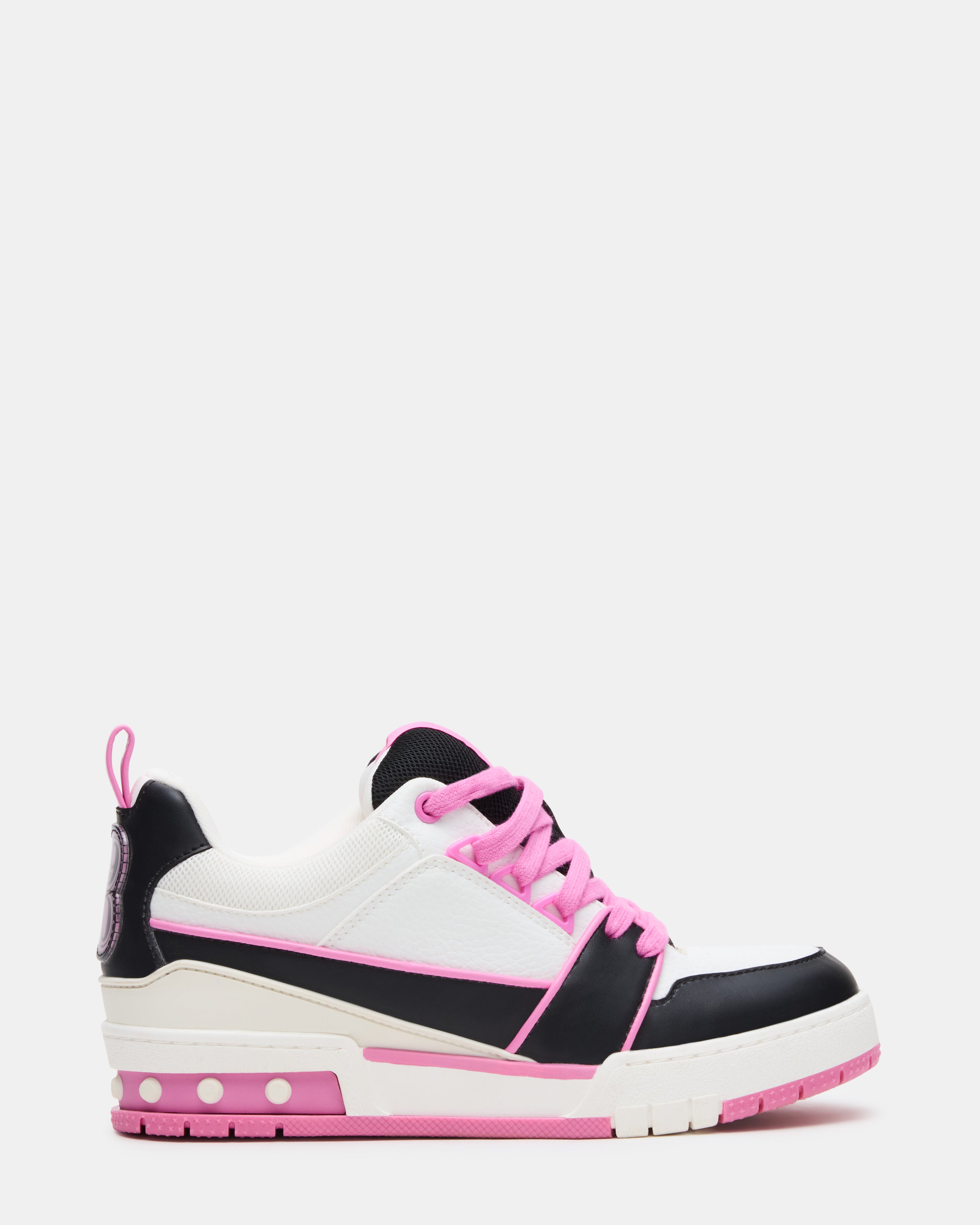 Close-up of the lace-up closure and textured upper material