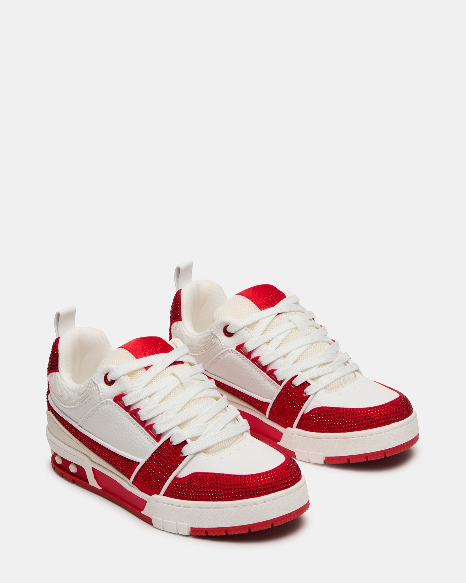 Front view of womens lace-up skate sneakers with white laces