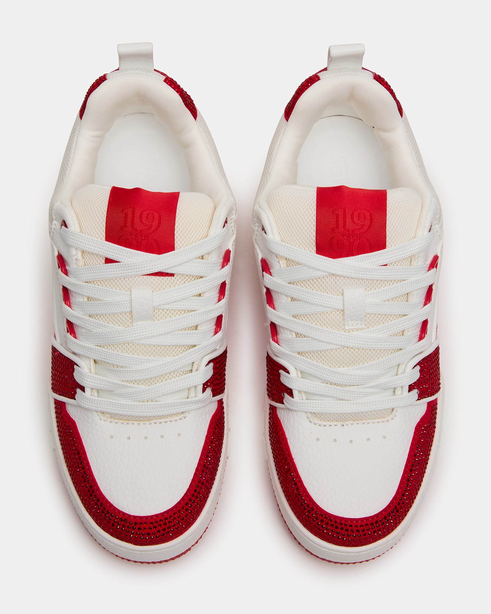 Side view of womens skater sneakers with rhinestones and lace-up closure