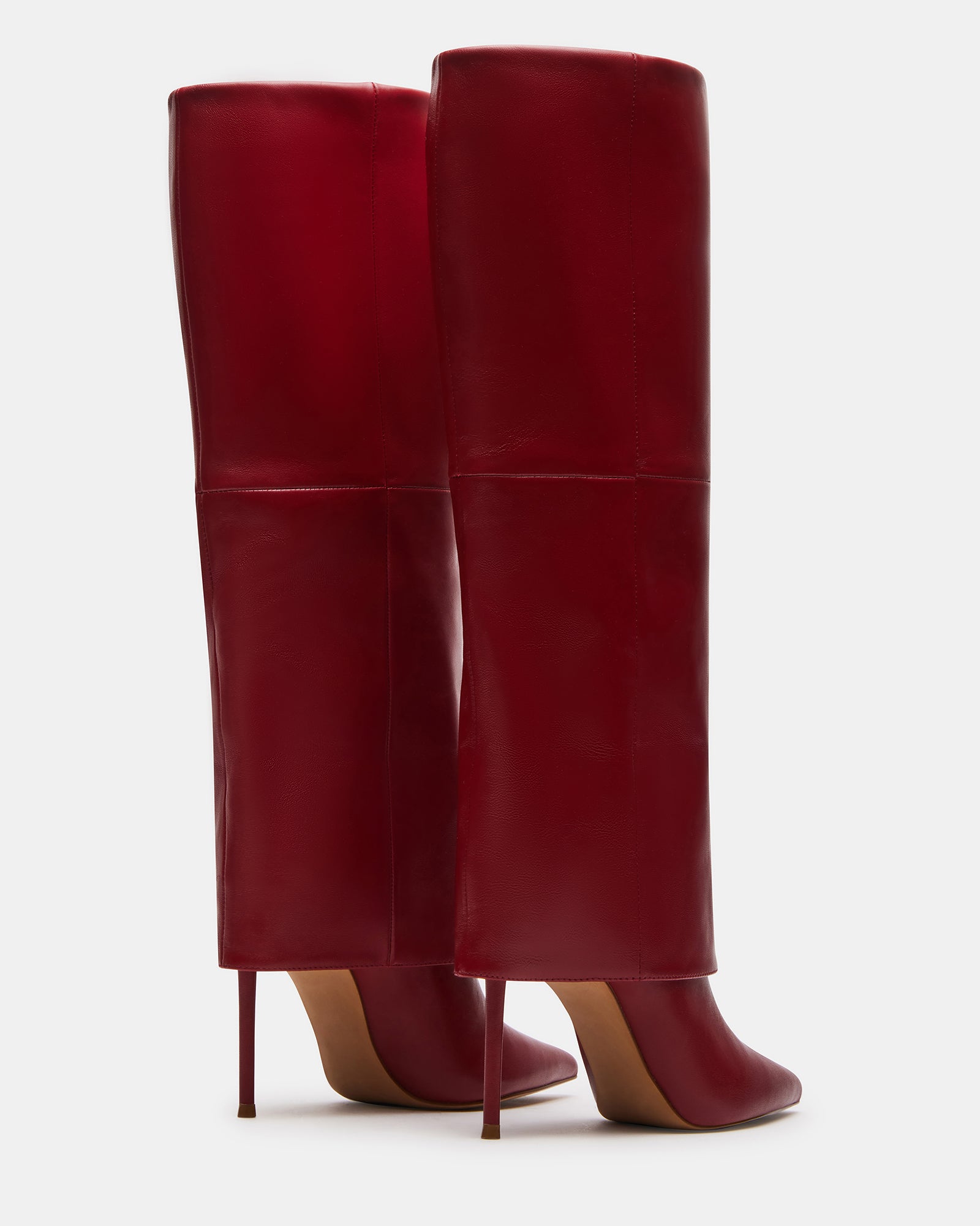 Close-up of black leather boots showcasing heel detail and silhouette