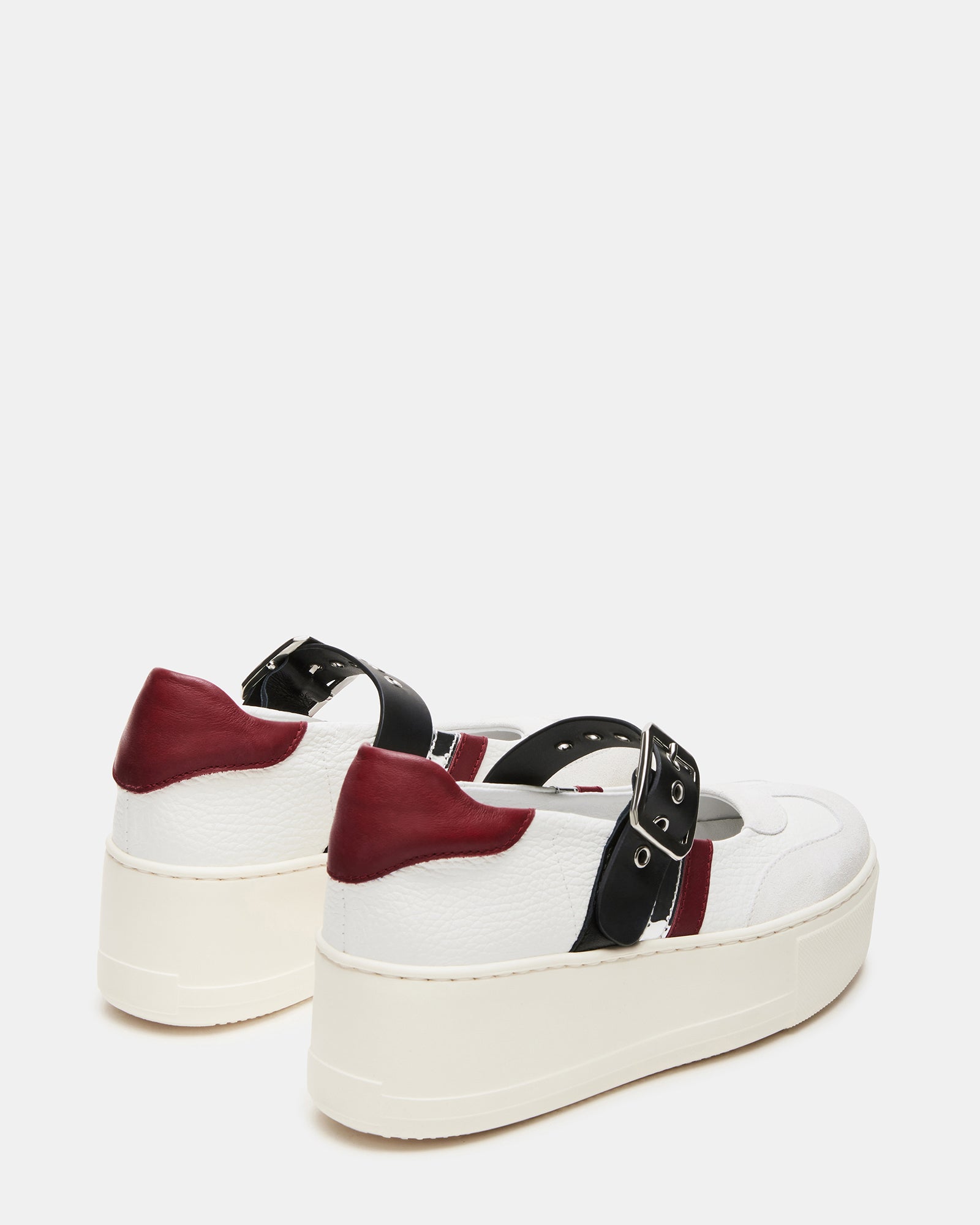 Close-up of the leather upper on Soar Multi platform sneakers.