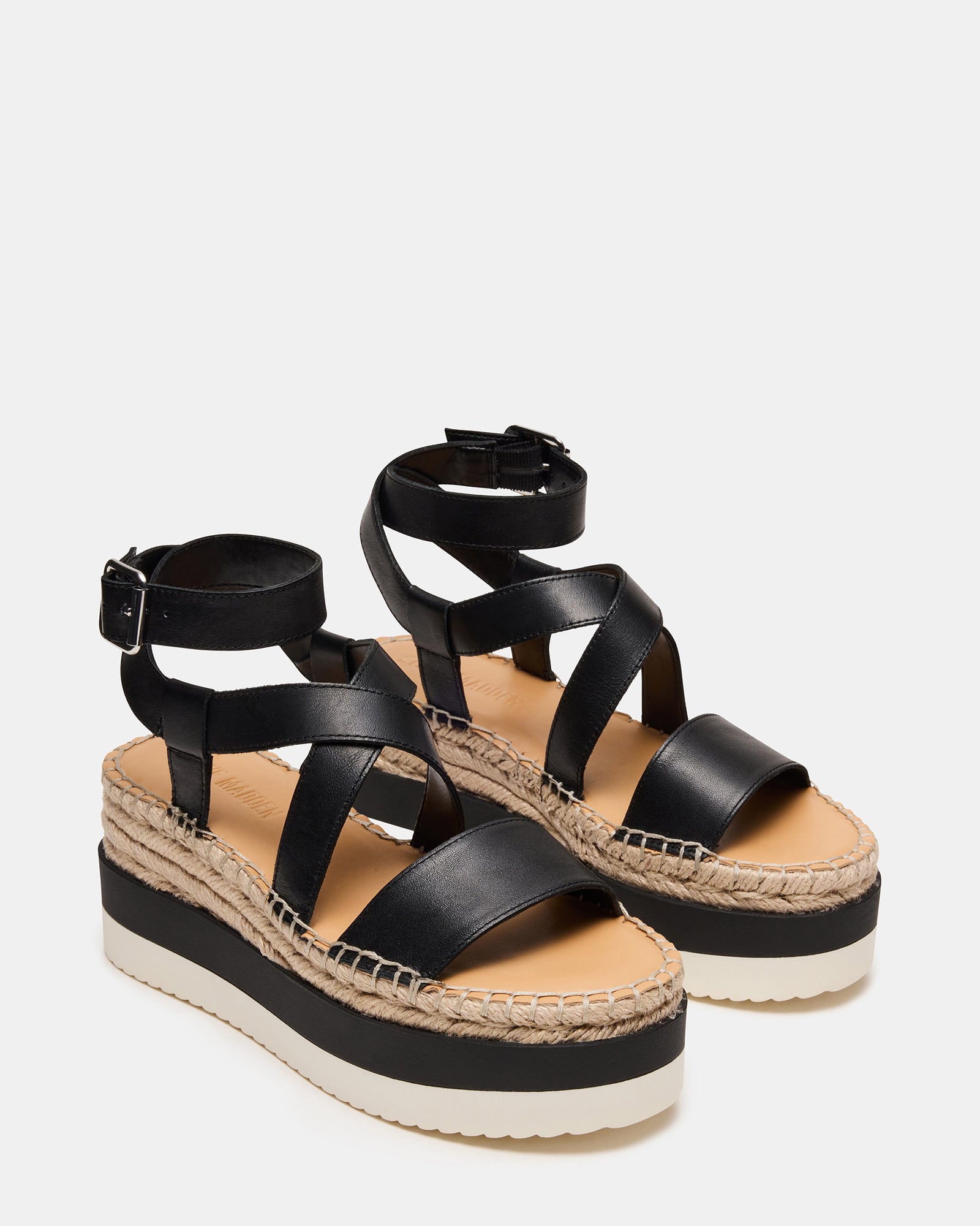 Close-up of the crisscross design on SOREN womens espadrille sandals.