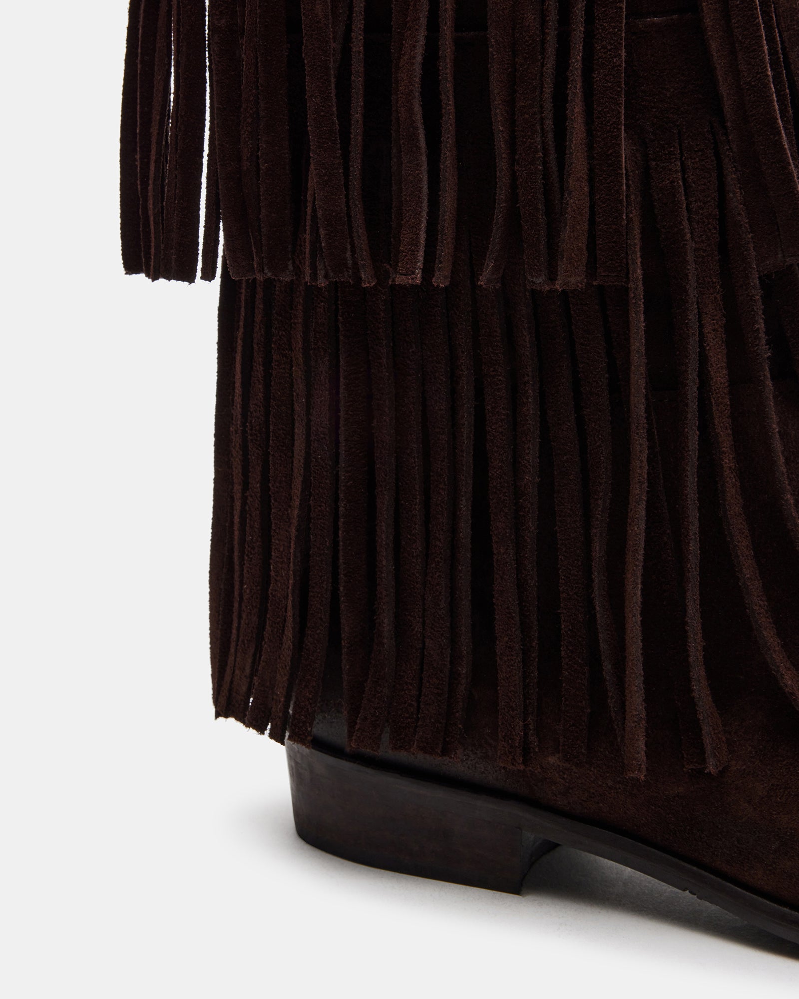 Close-up of the soft suede material on chic brown suede chelsea boots.