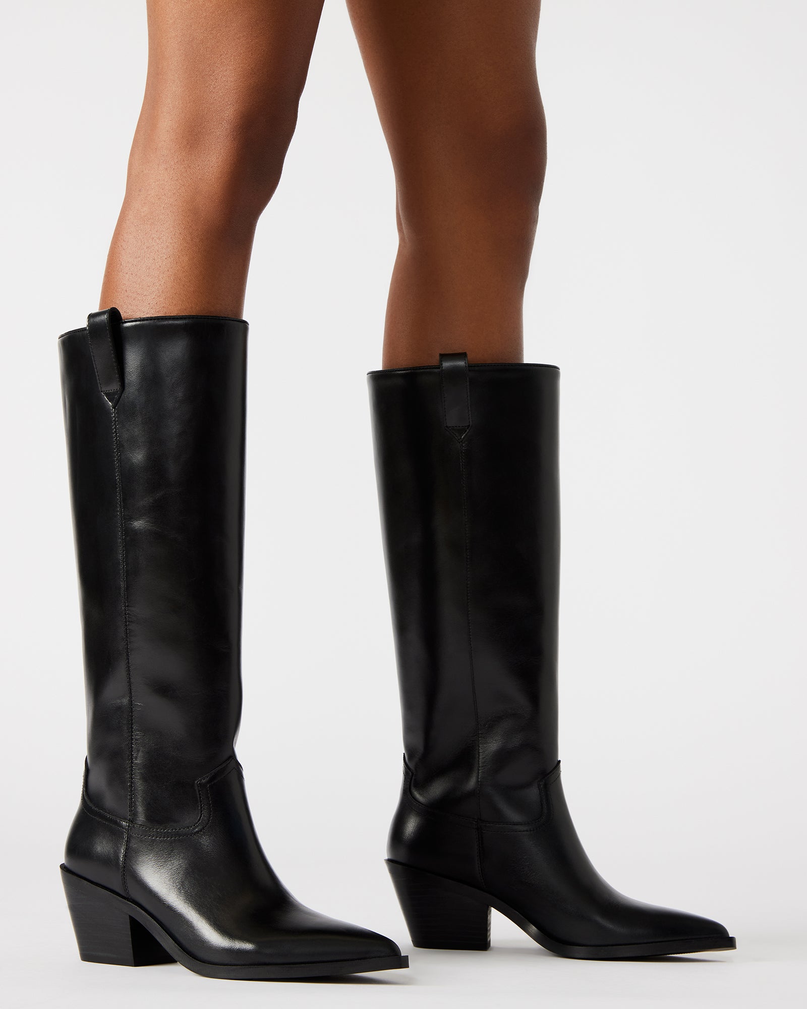 Close-up of the leather texture and stitching on the Stallion boots.