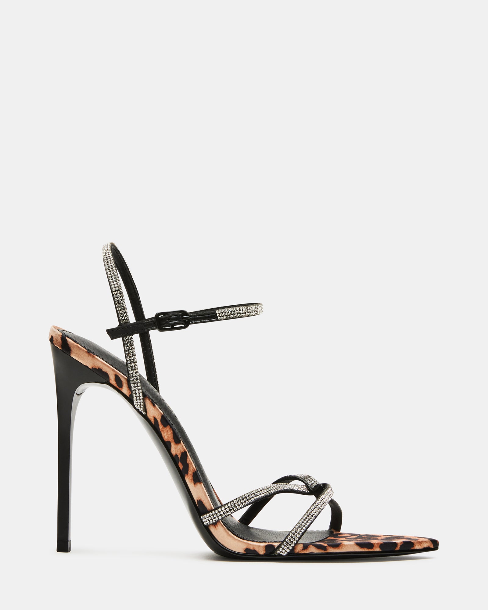 Front view of Stellina strappy stiletto heels showcasing their elegant design.