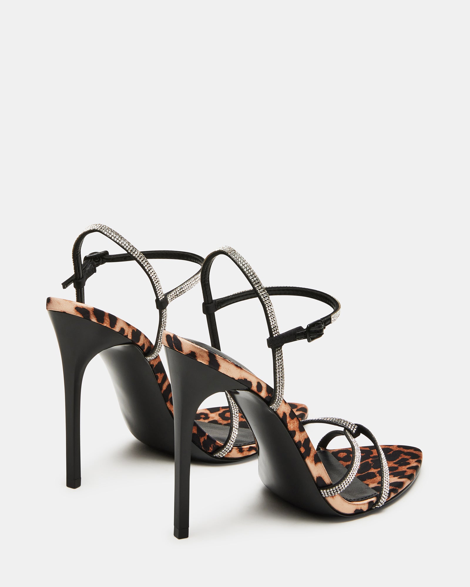 Side angle of black strappy sandals perfect for a night out.
