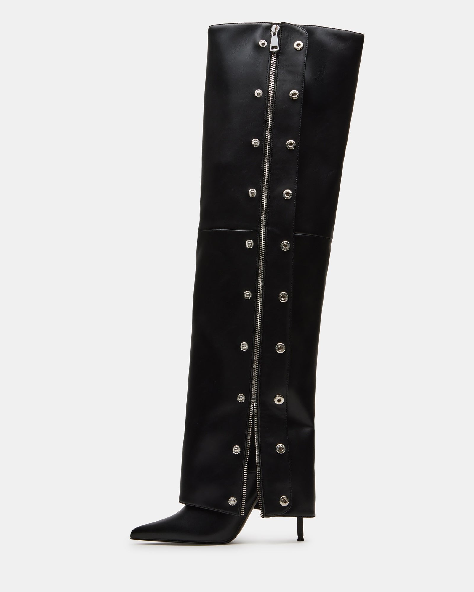 Back view of knee high cowboy boots alternative with zipper accent and stacked heel