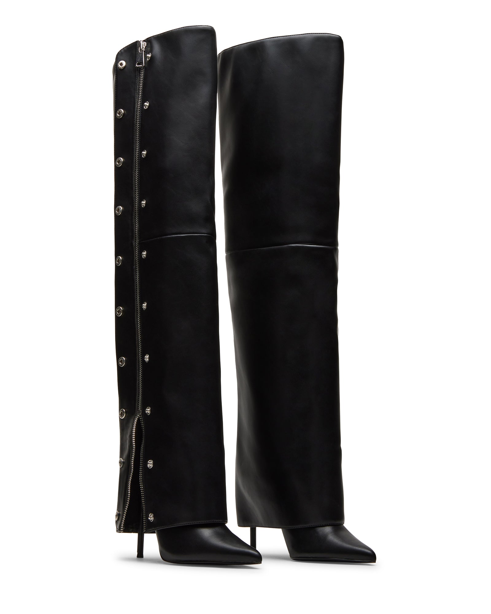 Back view of knee high cowboy boots alternative with zipper accent and stacked heel