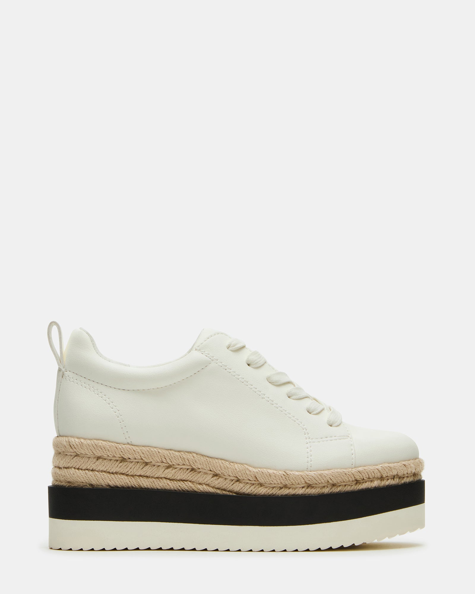 Side view of STRECKER white platform sneakers showing 1.5-inch sole.