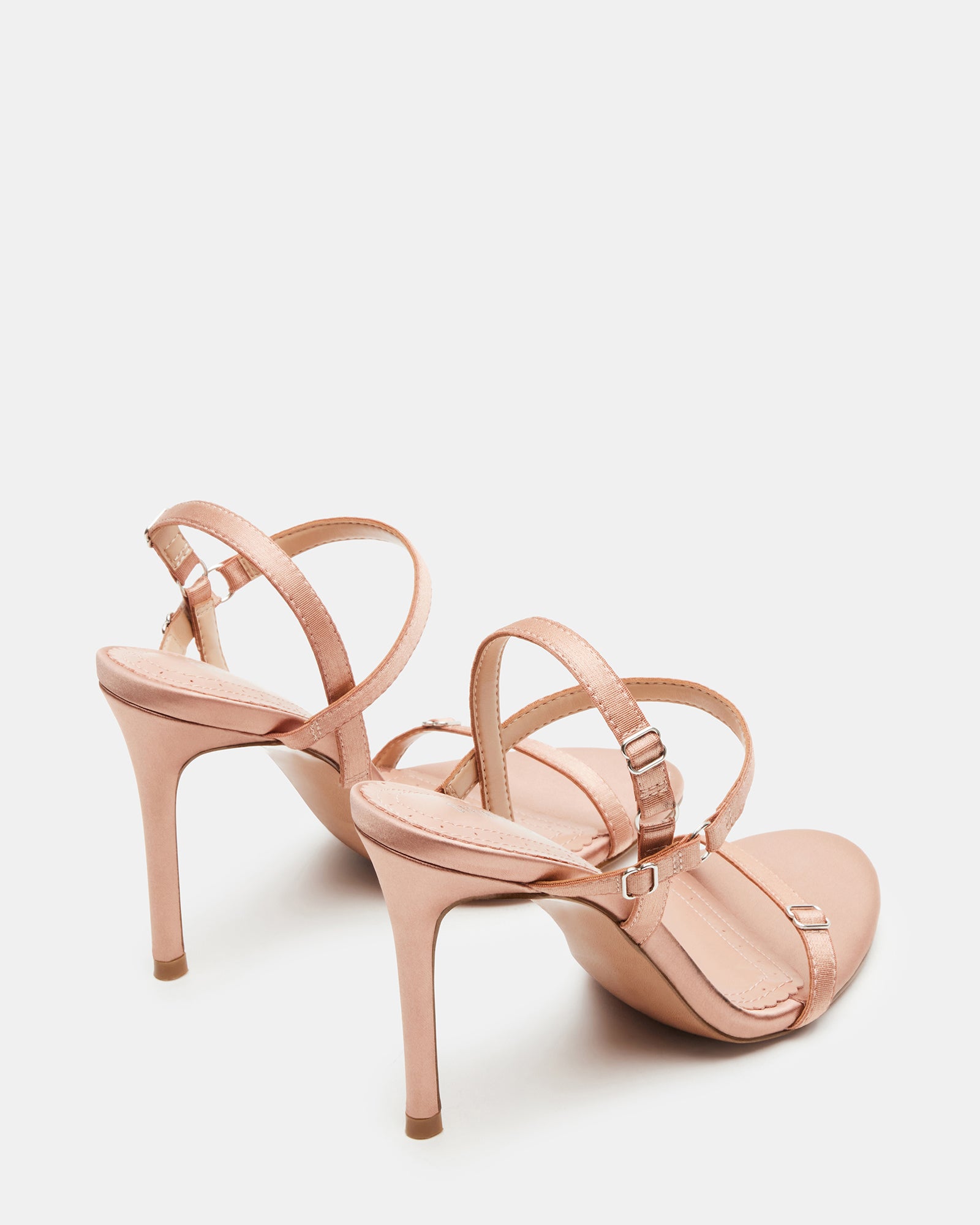 Close-up of straps and satin finish on TANA high heel sandals