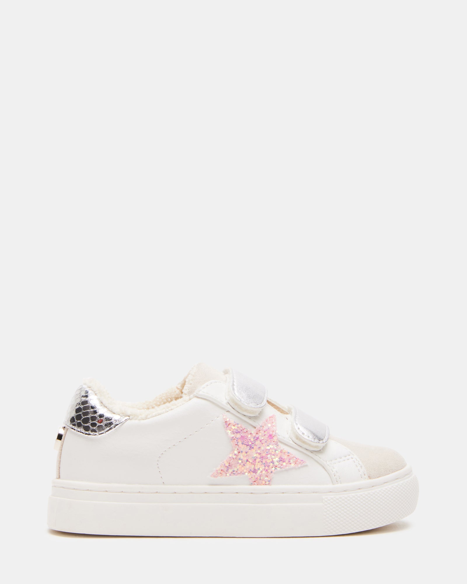 Top-down view of velcro sneakers showing star detail and easy entry design