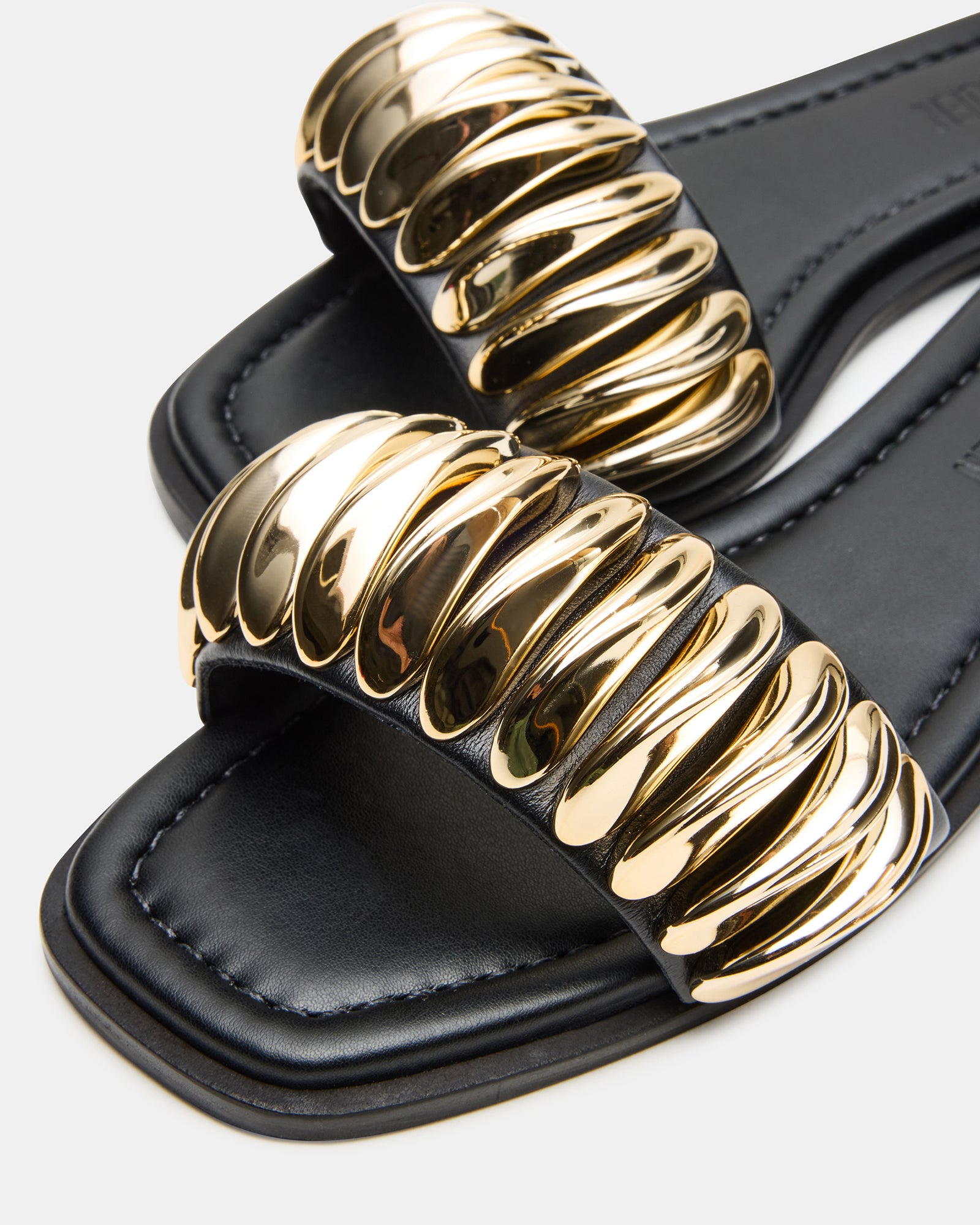 Tetris sandals side view highlighting vegan leather details.