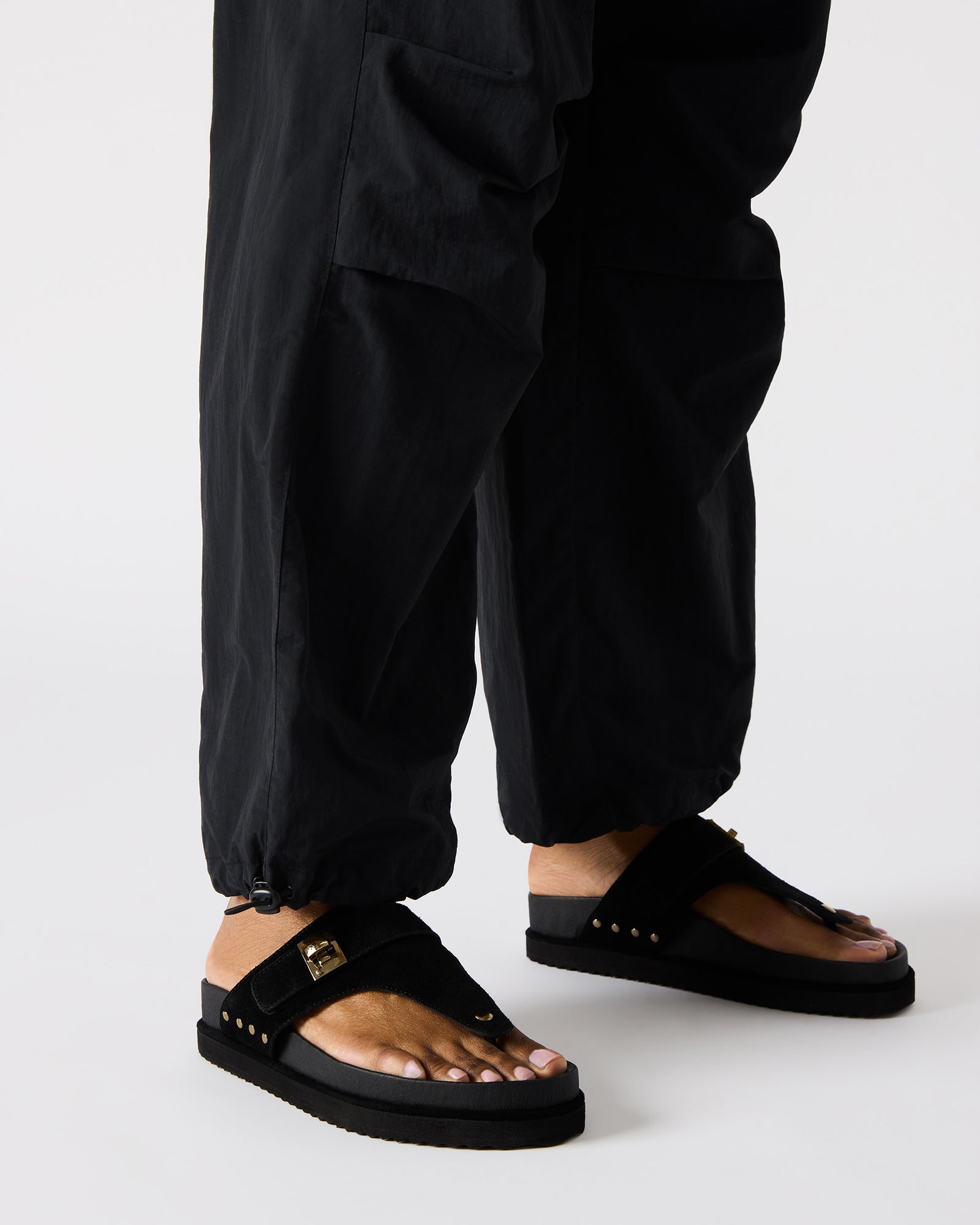 Close-up of textured suede upper on stylish platform sandals