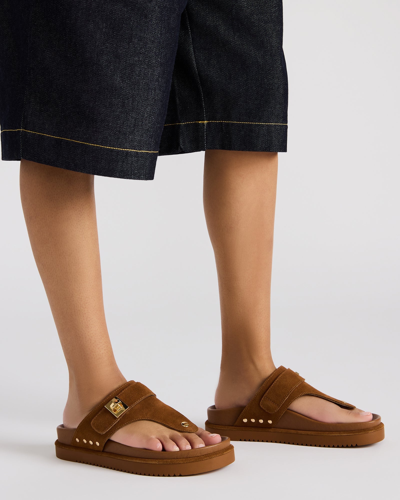 Close-up of the footbed on Thona black platform sandals