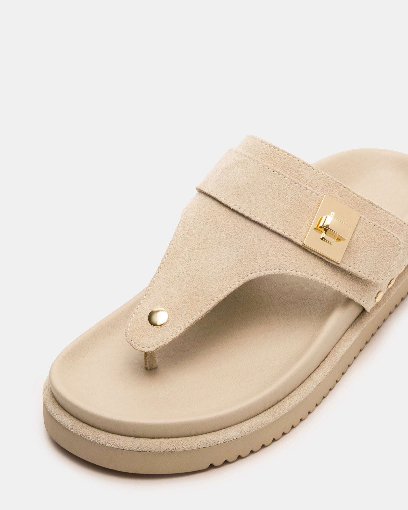 Side view of stylish suede platform sandals with flatform design for women