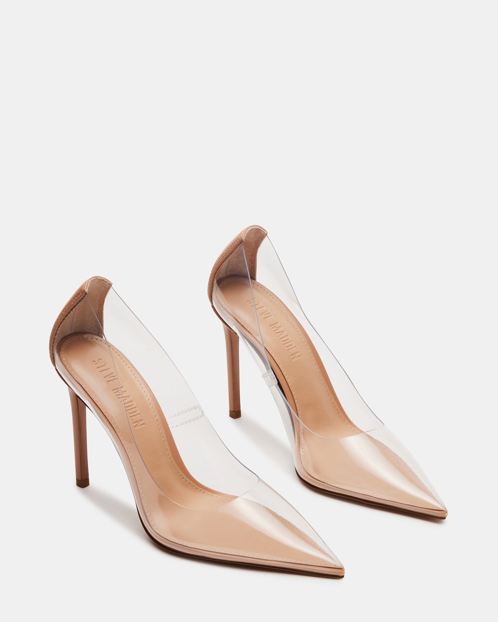 Close-up of synthetic sole and PVC upper of stylish womens dress shoes