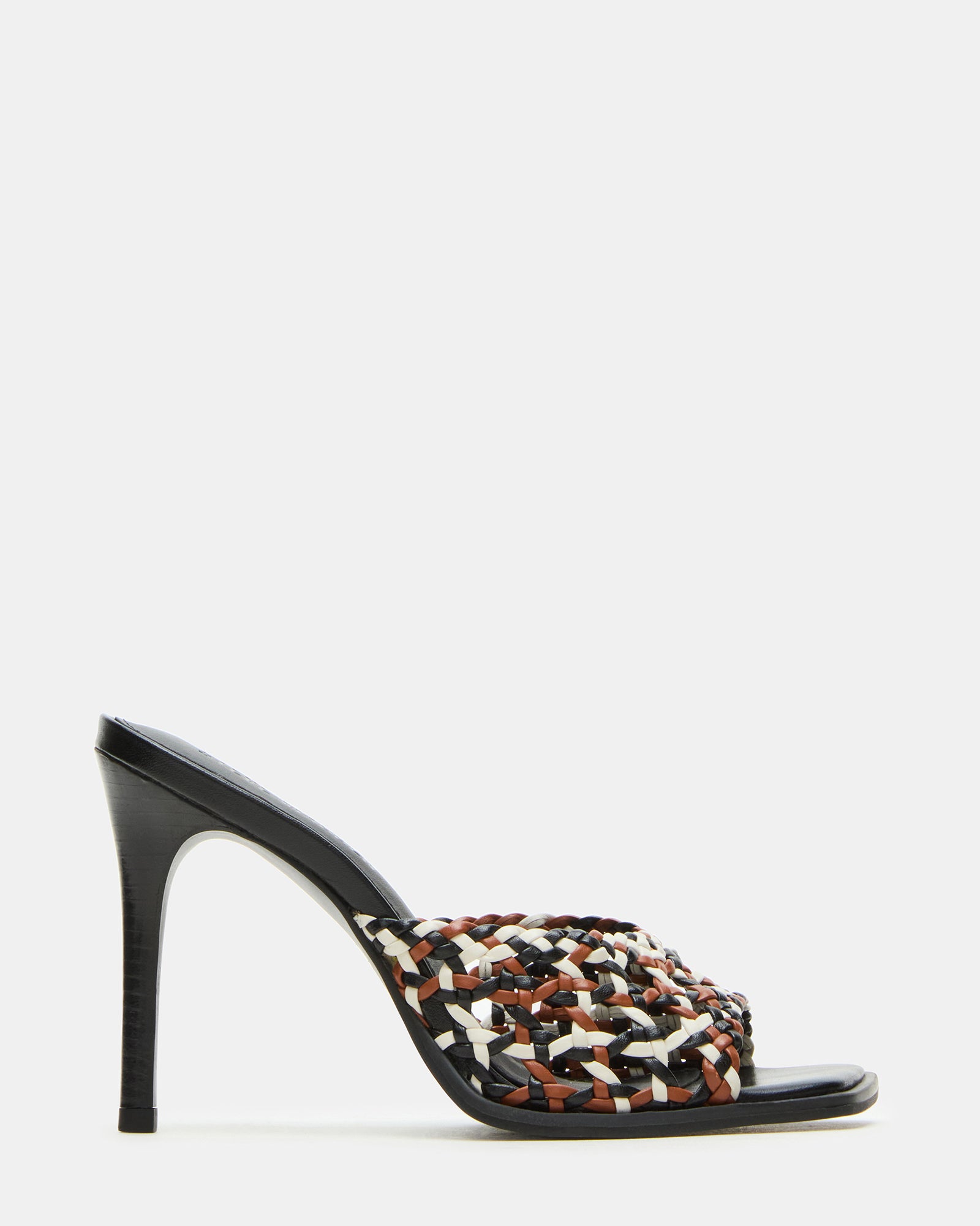 Black stiletto heels with square toe design, perfect for formal occasions