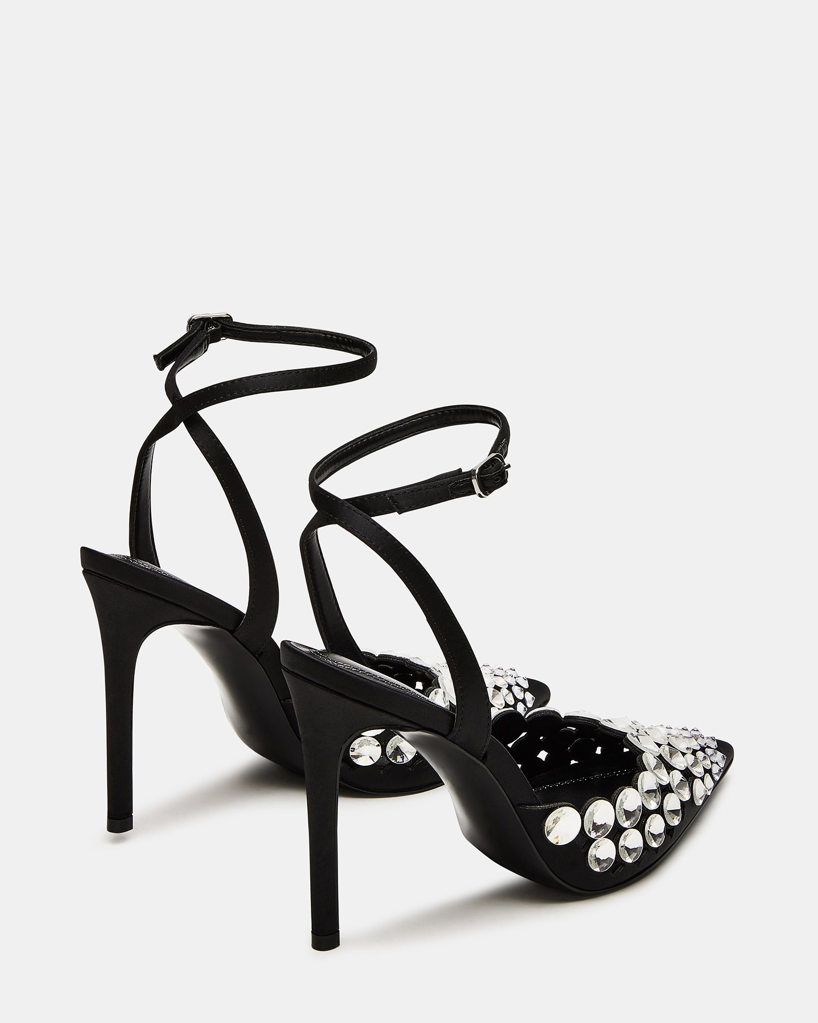 Top-down angle showing sleek design of black platform high heels