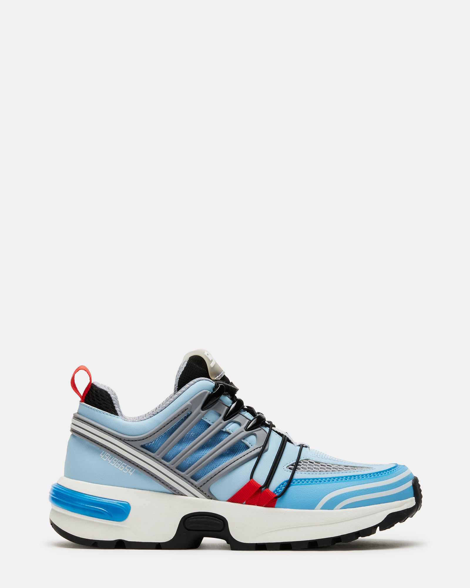 Close-up of Tommy Blue Chunky Platform Sneakers showcasing the mesh panels