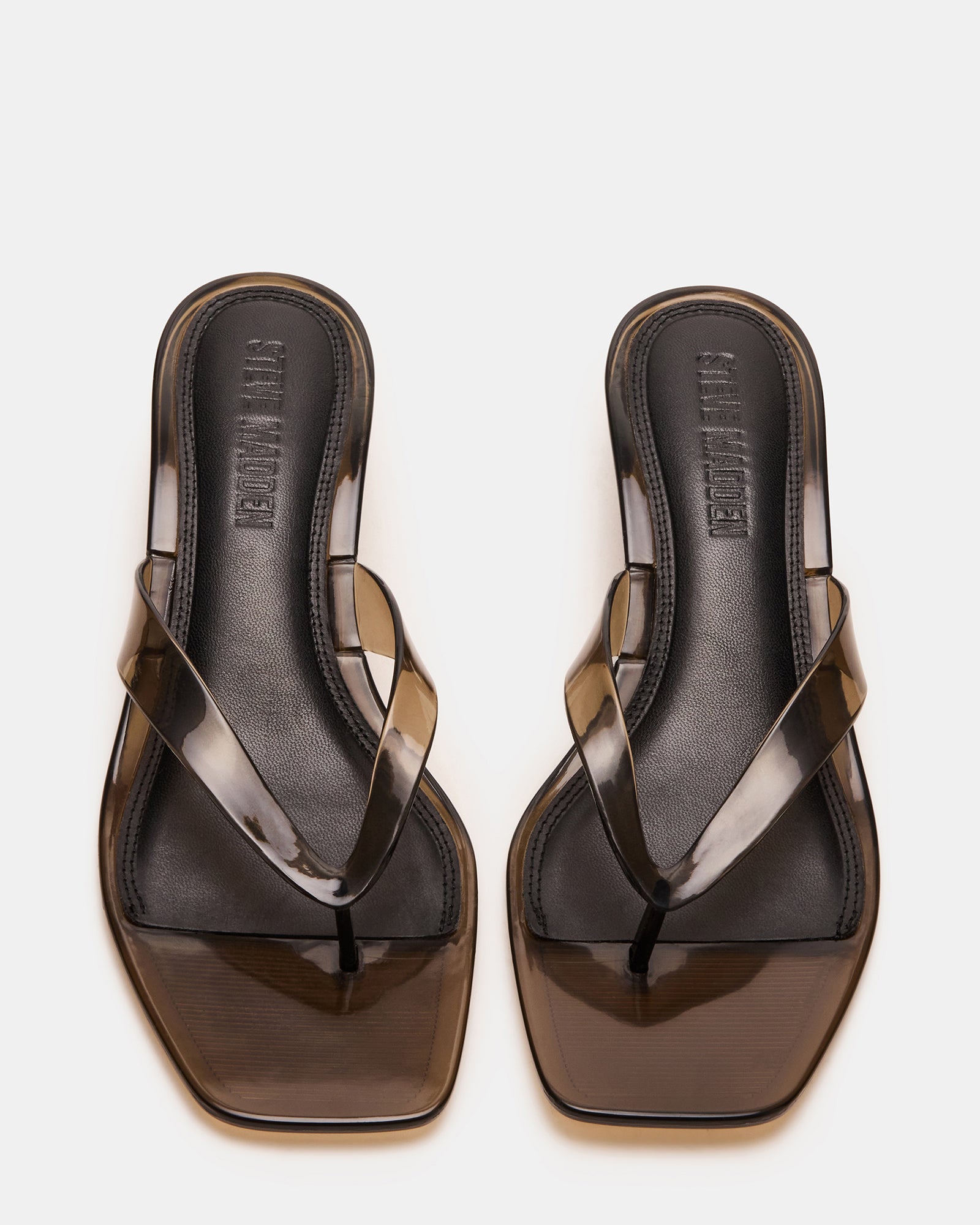 Close-up of the square toe design of Tracie Jelly kitten heels.
