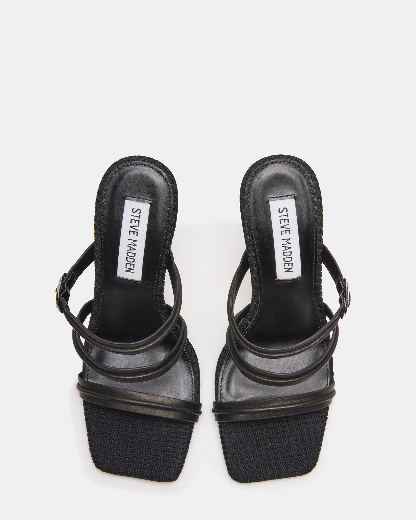 Trin Black sandals with angled stiletto heel and cord details