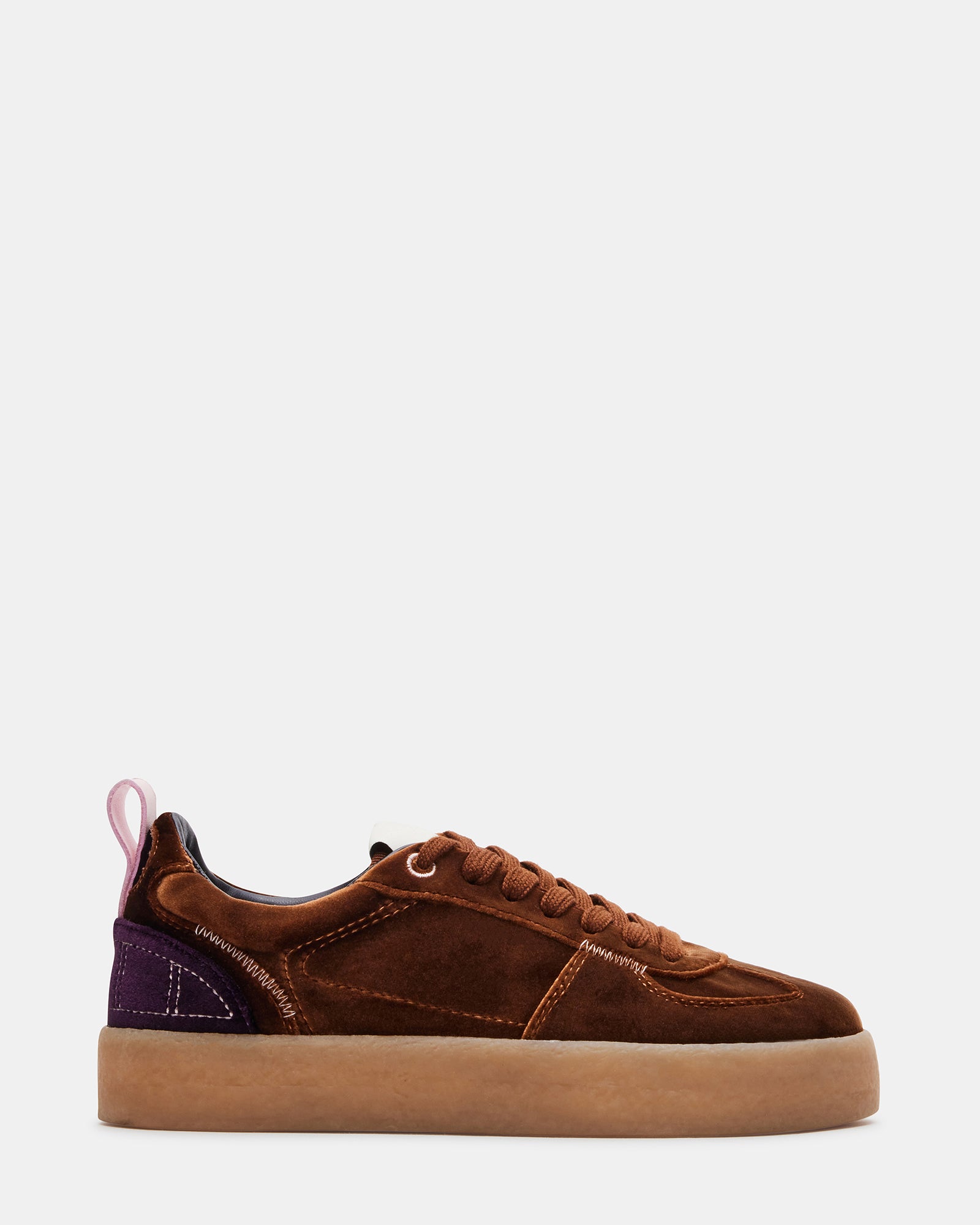 Side view of Tucker Brown Multi platform sneakers with a stylish design.