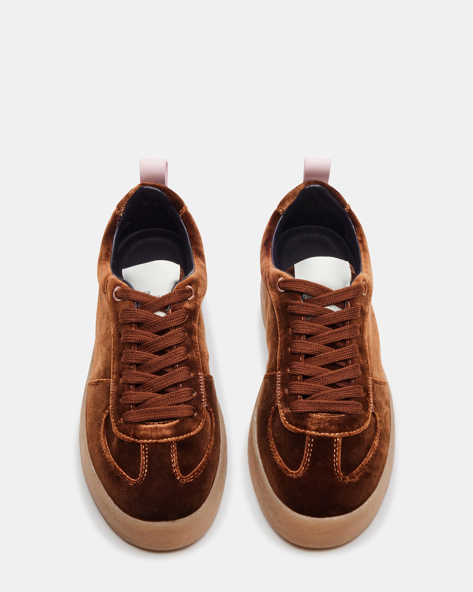 Close-up of the lace-up detail on Tucker Brown Multi sneakers.
