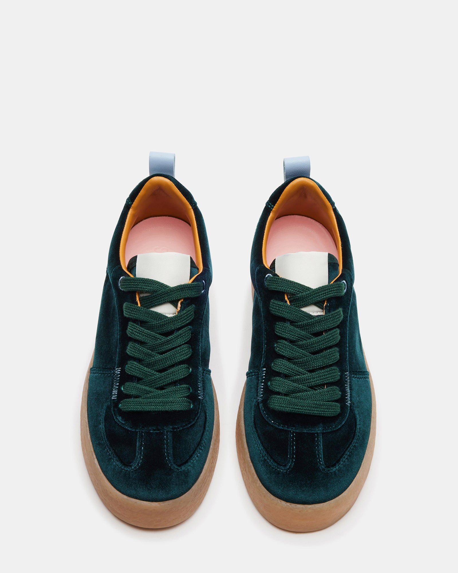 Front shot of trendy black platform sneakers showing the lace-up design