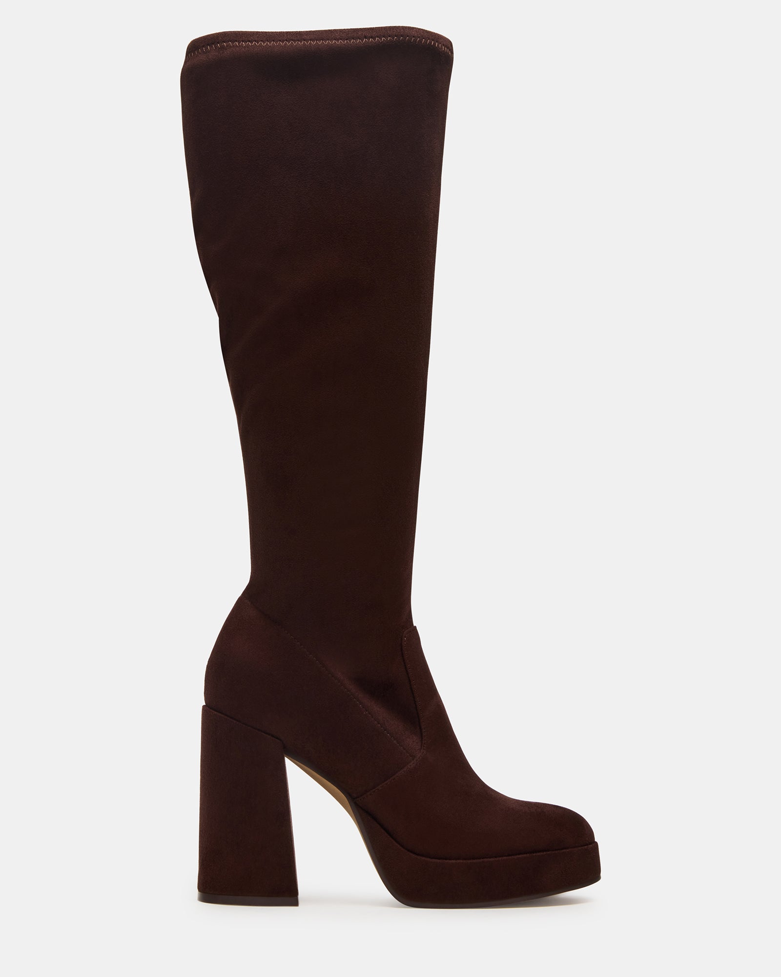 Brown knee-high boots with a block heel, showcasing comfort and style.