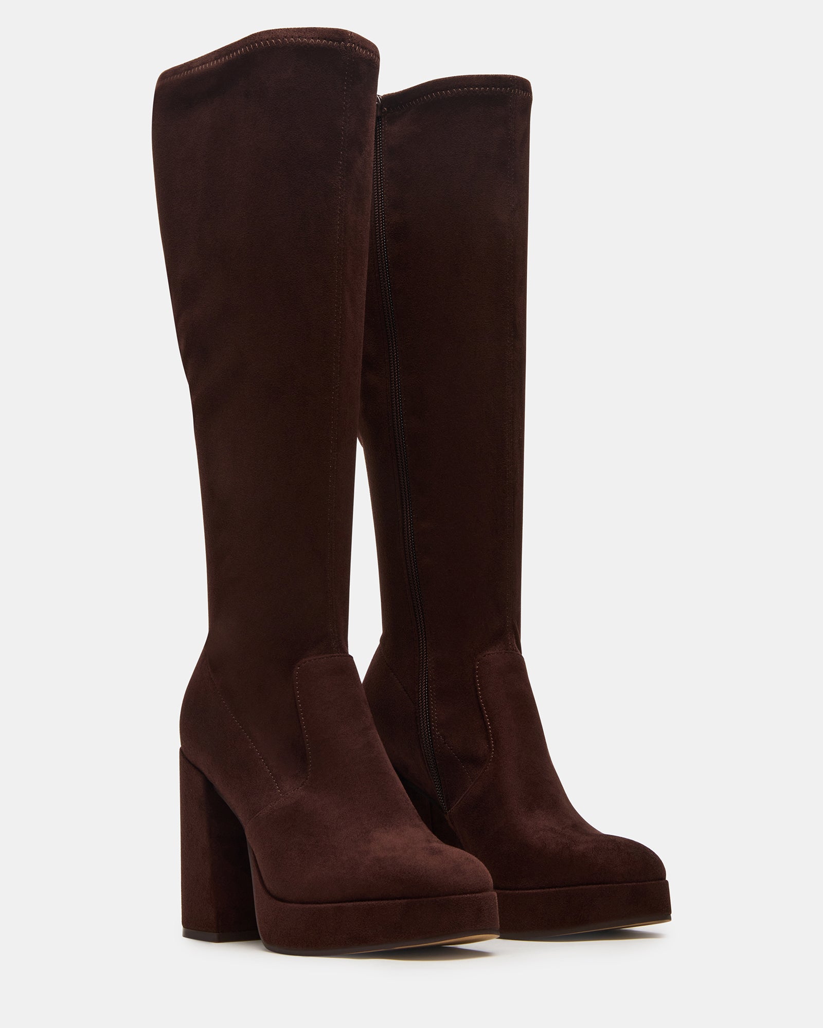 Wide calf cowboy boots in brown, featuring a classic rounded toe.