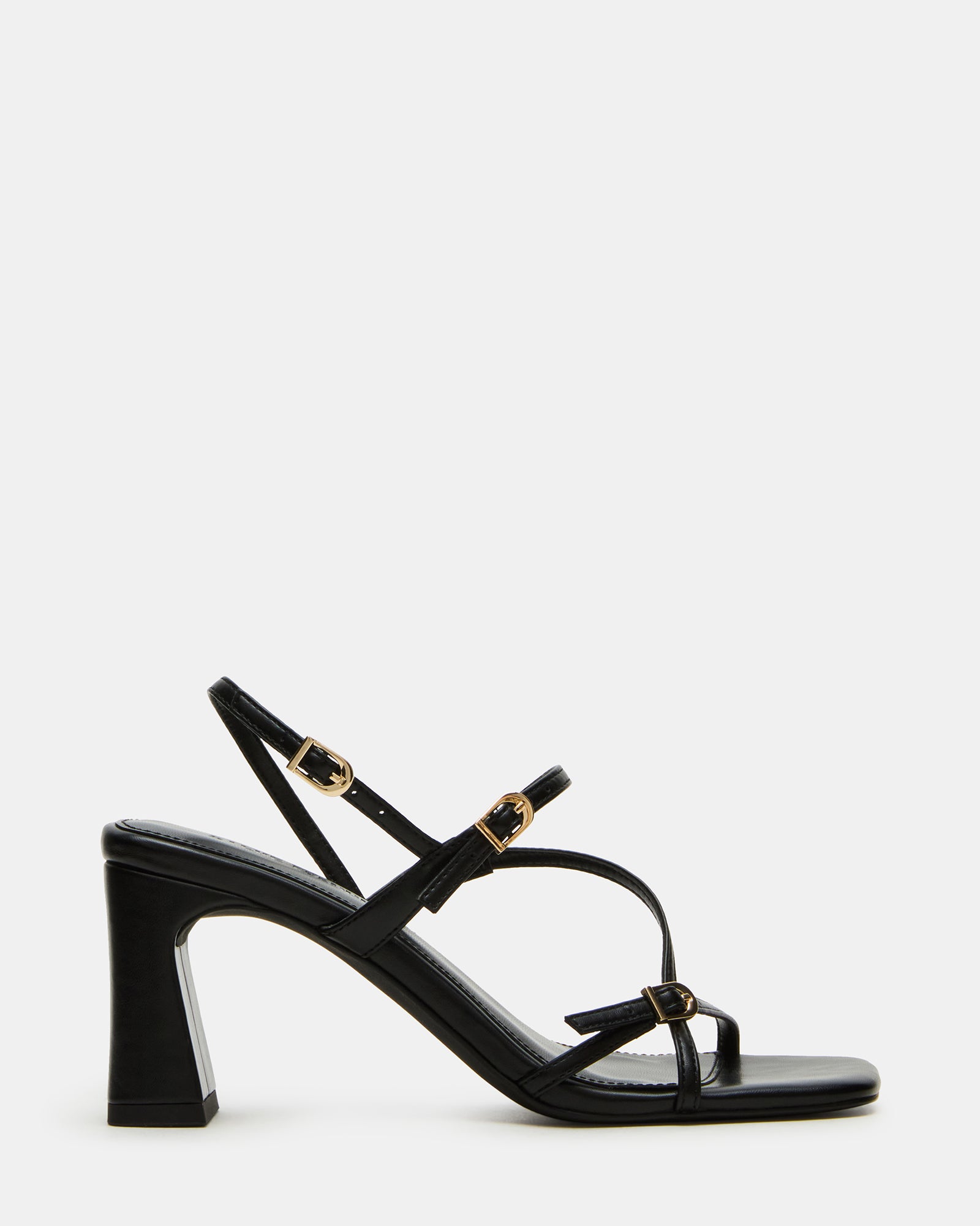 Elegant black slingback kitten heels showcasing stylish buckles.