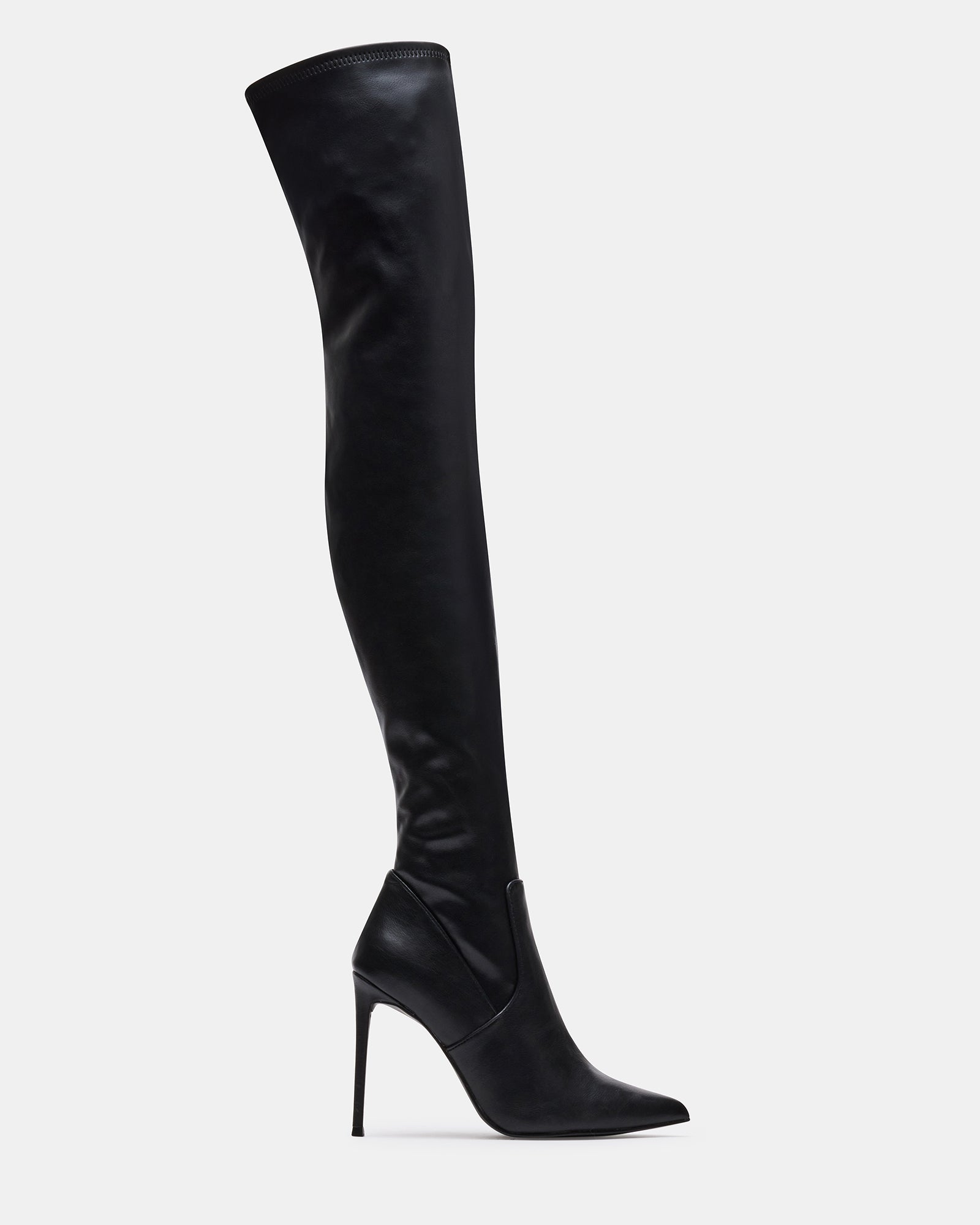 Side view of stiletto shoe boots showing full shaft height and pointed toe.
