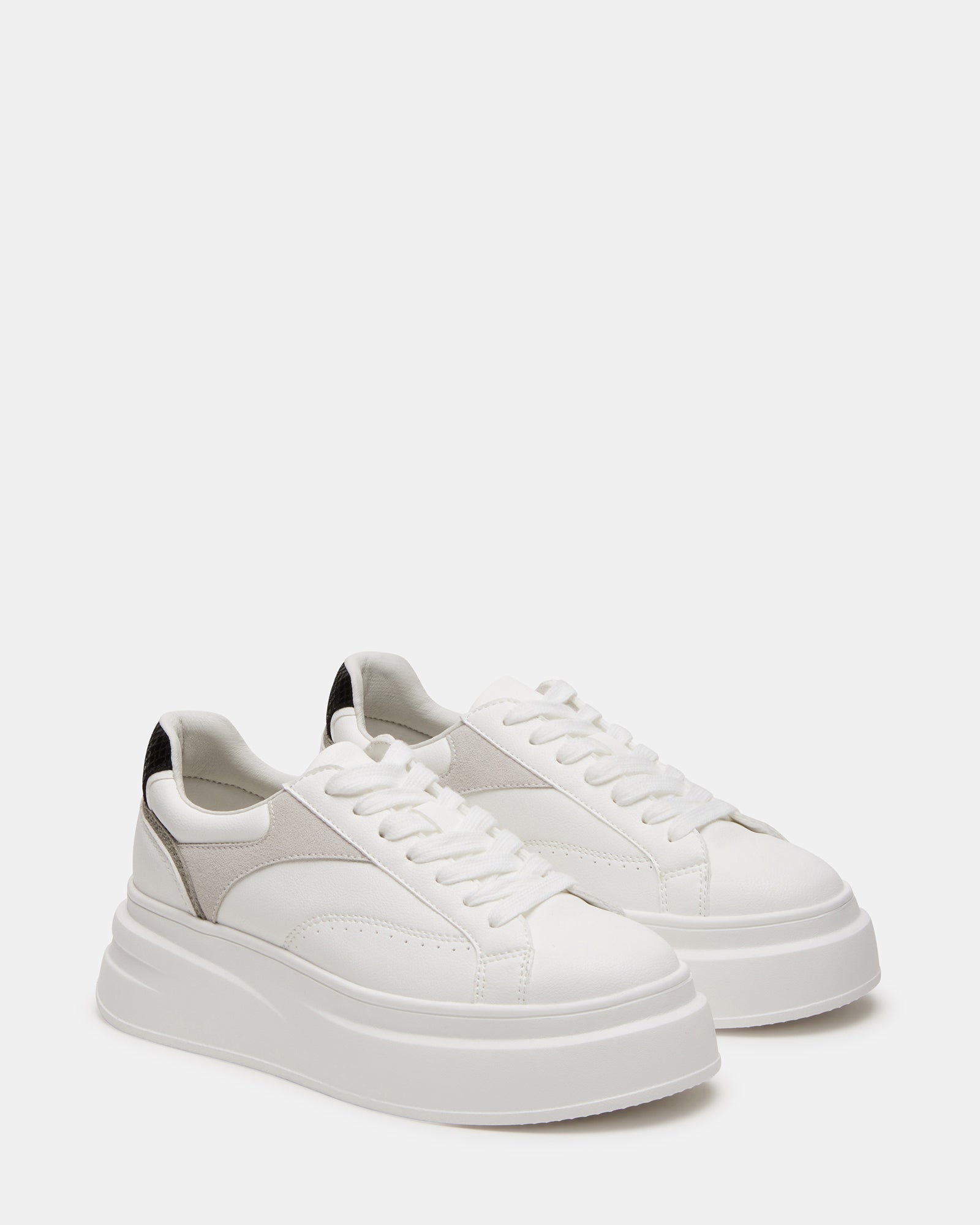 Close-up of the lace-up design and vegan leather texture