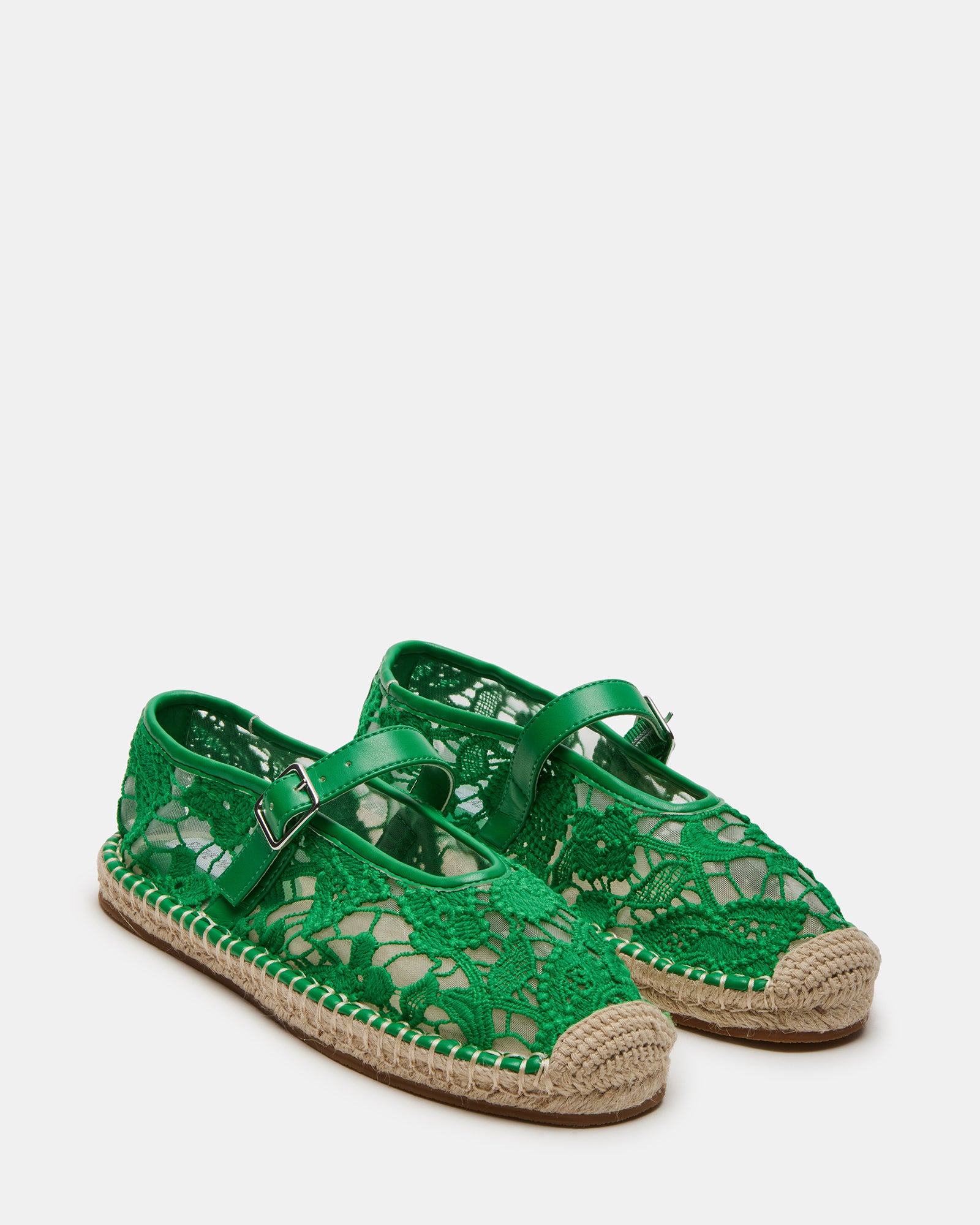 Viva Green Mary Jane espadrille flats worn with casual attire for a stylish look.
