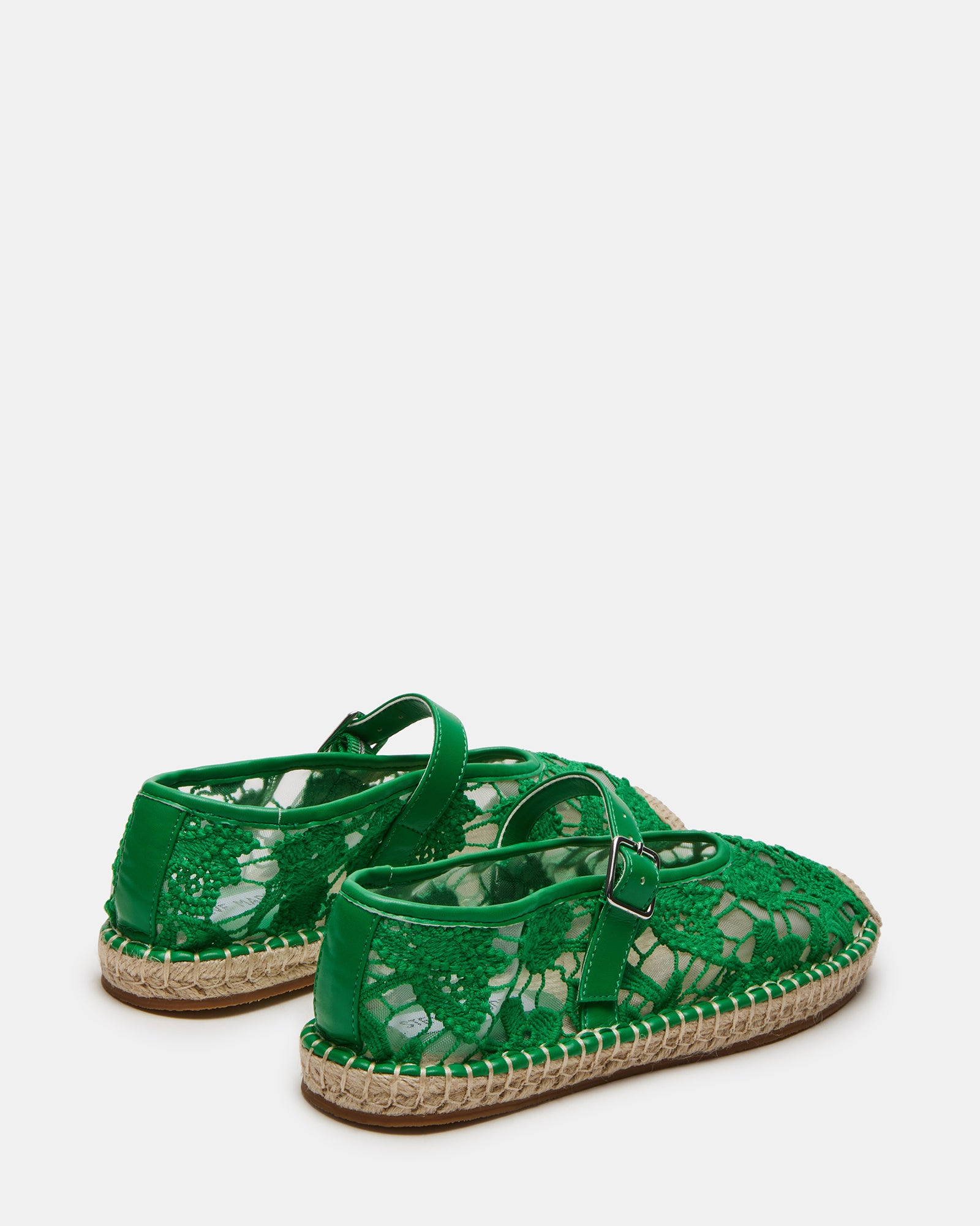 Viva Green Mary Jane espadrille flats worn with casual attire for a stylish look.