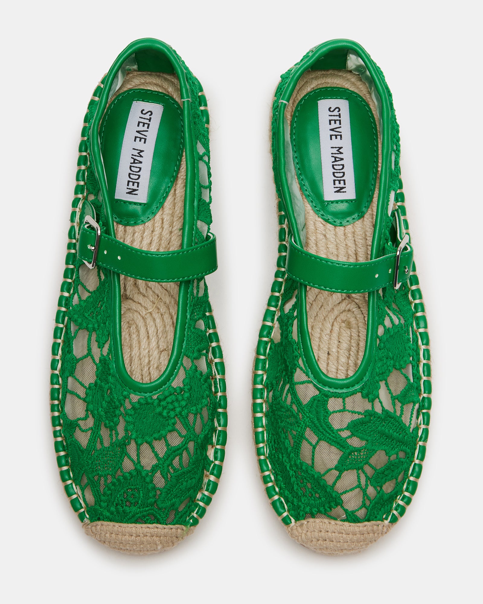 Side view of Viva Green Mary Jane flats, highlighting the rounded toe design.