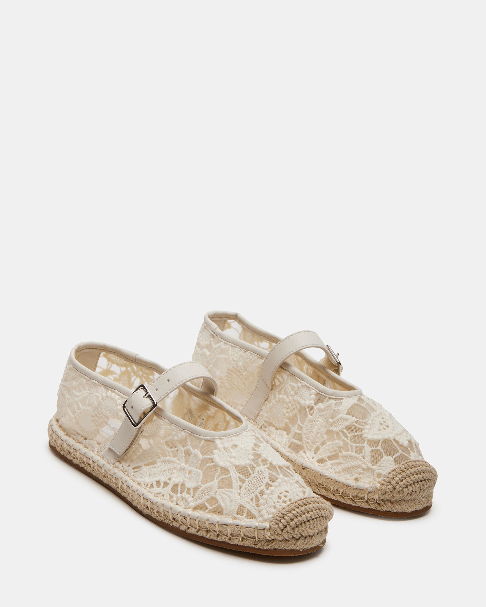 Front view of the VIVA flats with rounded toe and lace detailing