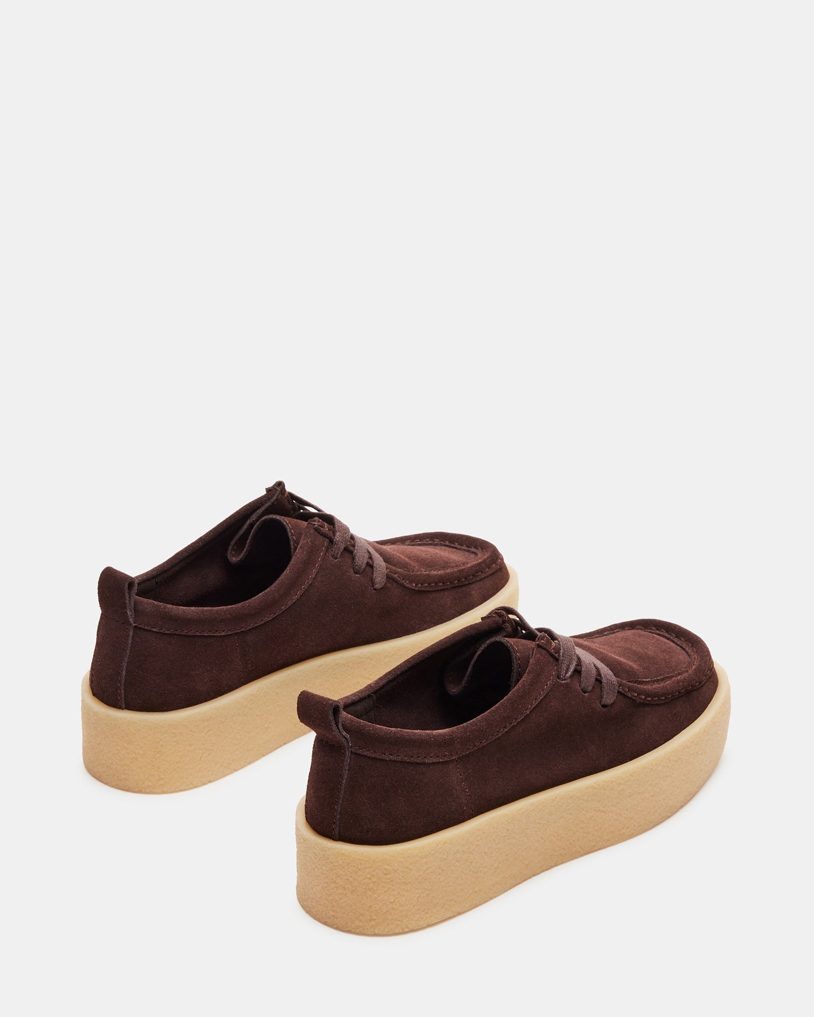 Close-up of the suede texture on womens platform loafers with wallabee style.