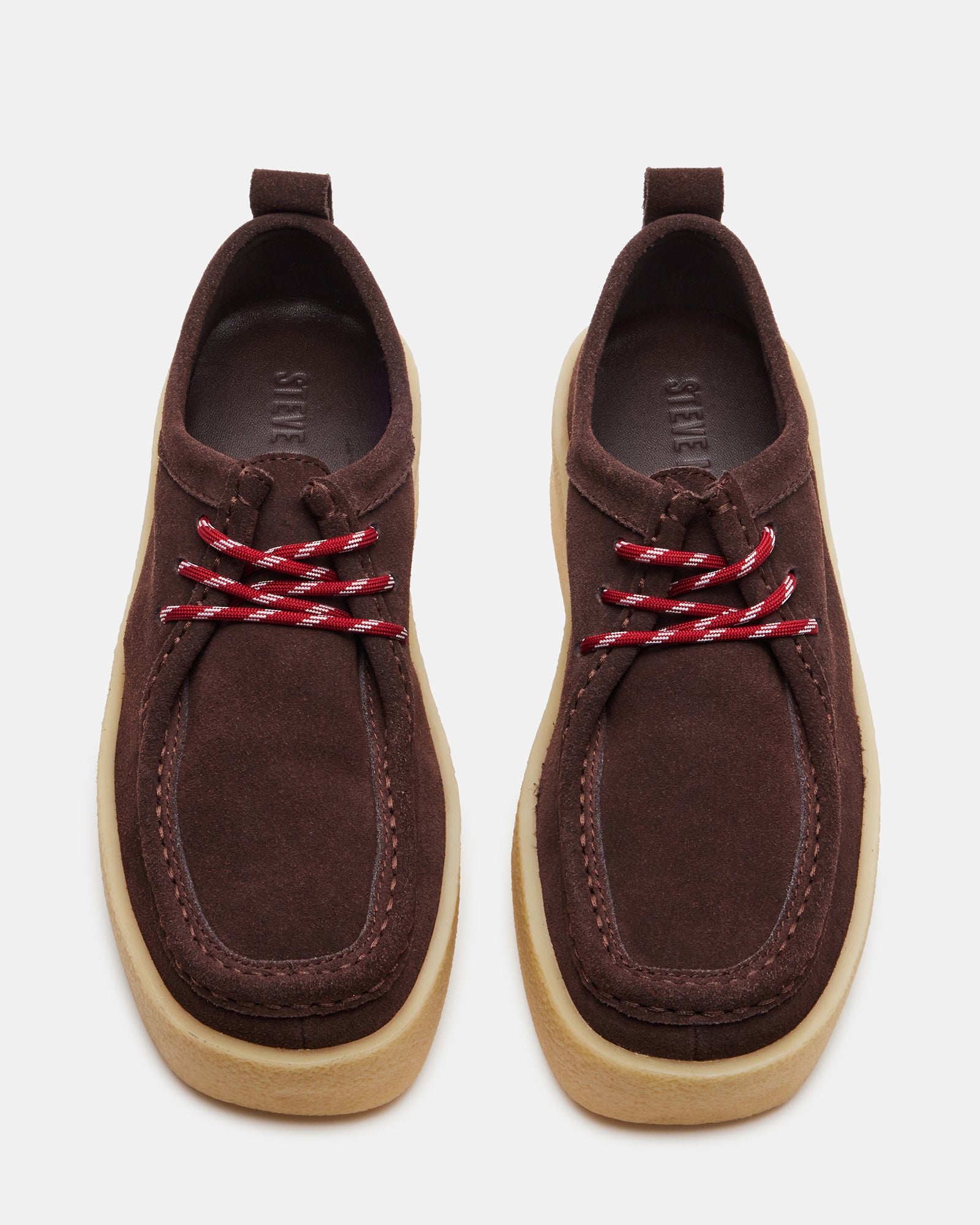 Side view of brown suede platform loafers for women, perfect for city outings.