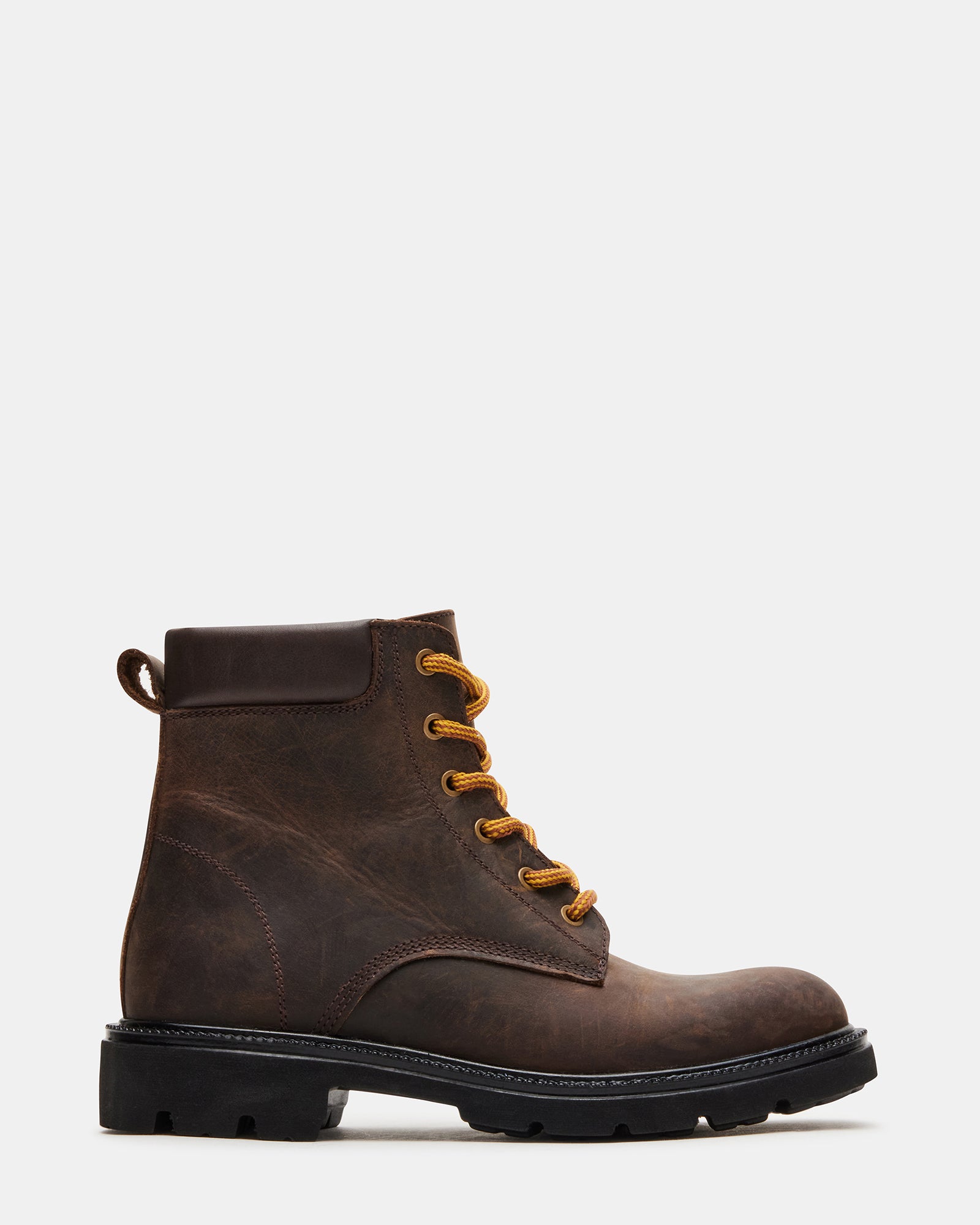 Front-facing view of womens ankle boots in brown leather for trail-ready style