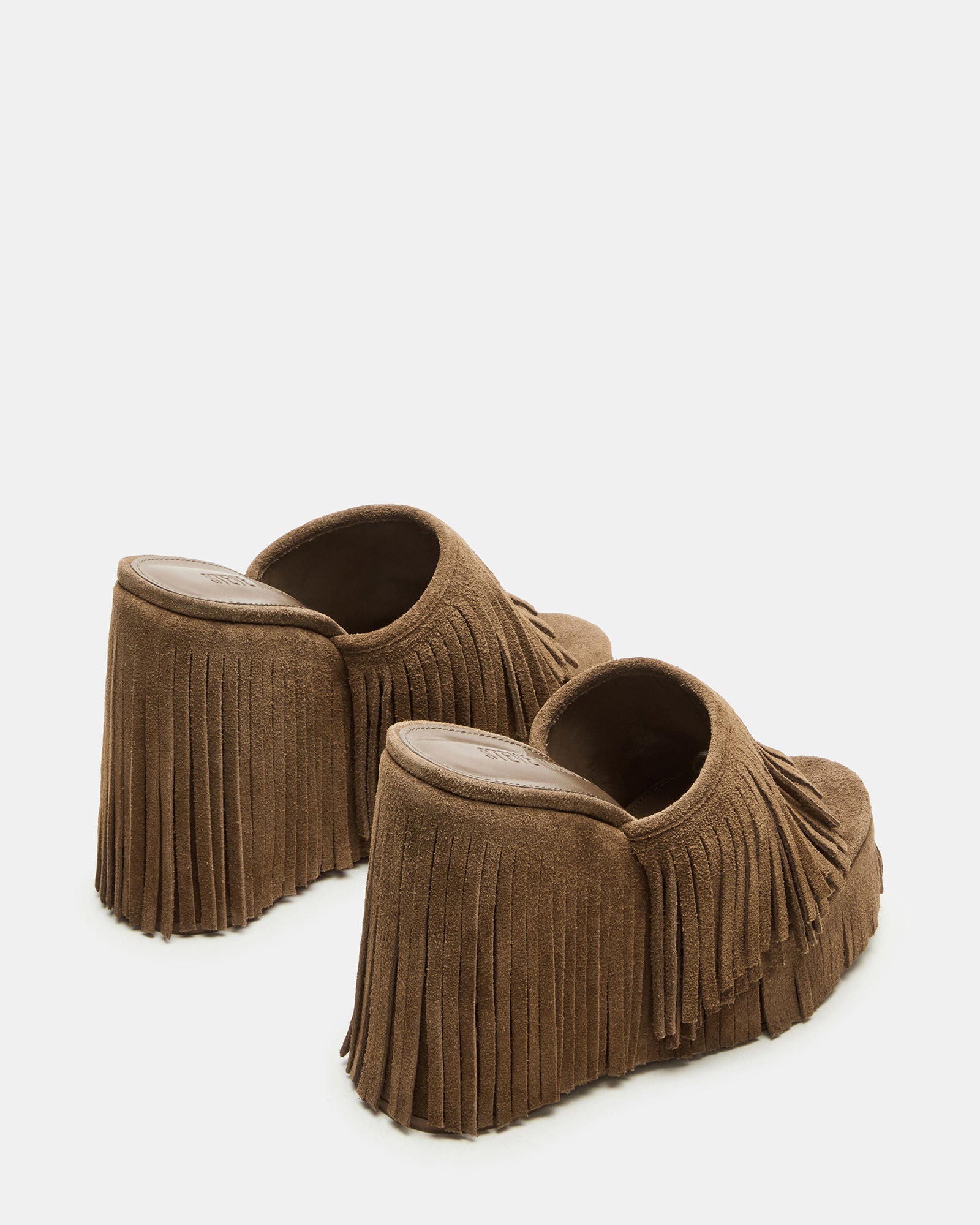 Close-up of the suede upper of Wynn wedge sandals