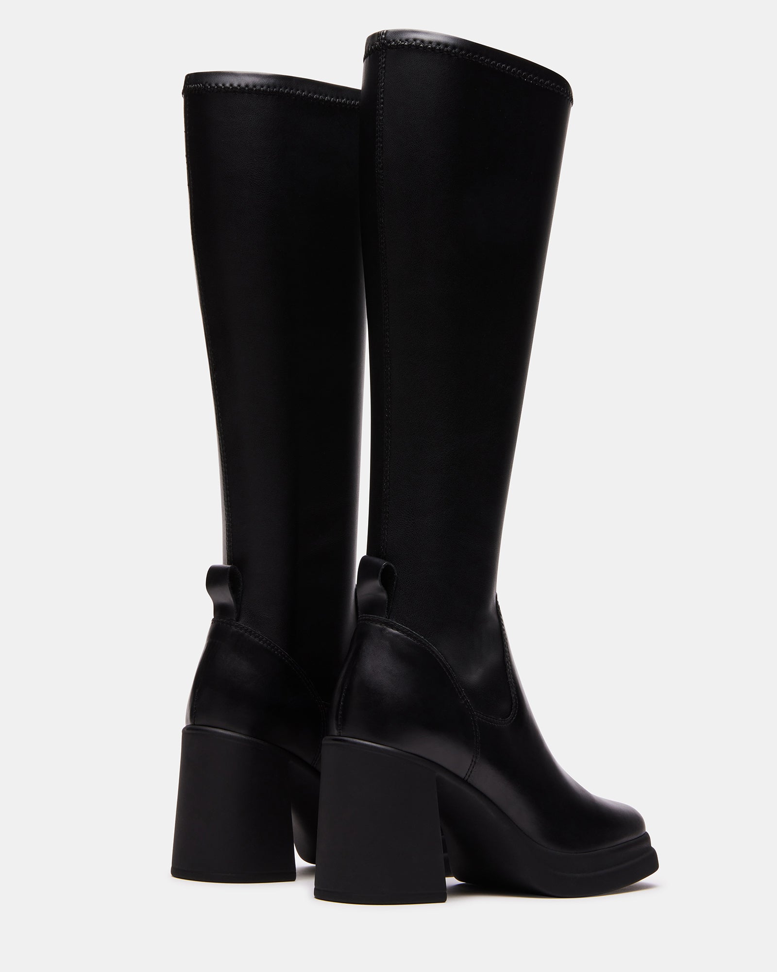 Close-up of the square toe and vegan leather texture on these knee boots