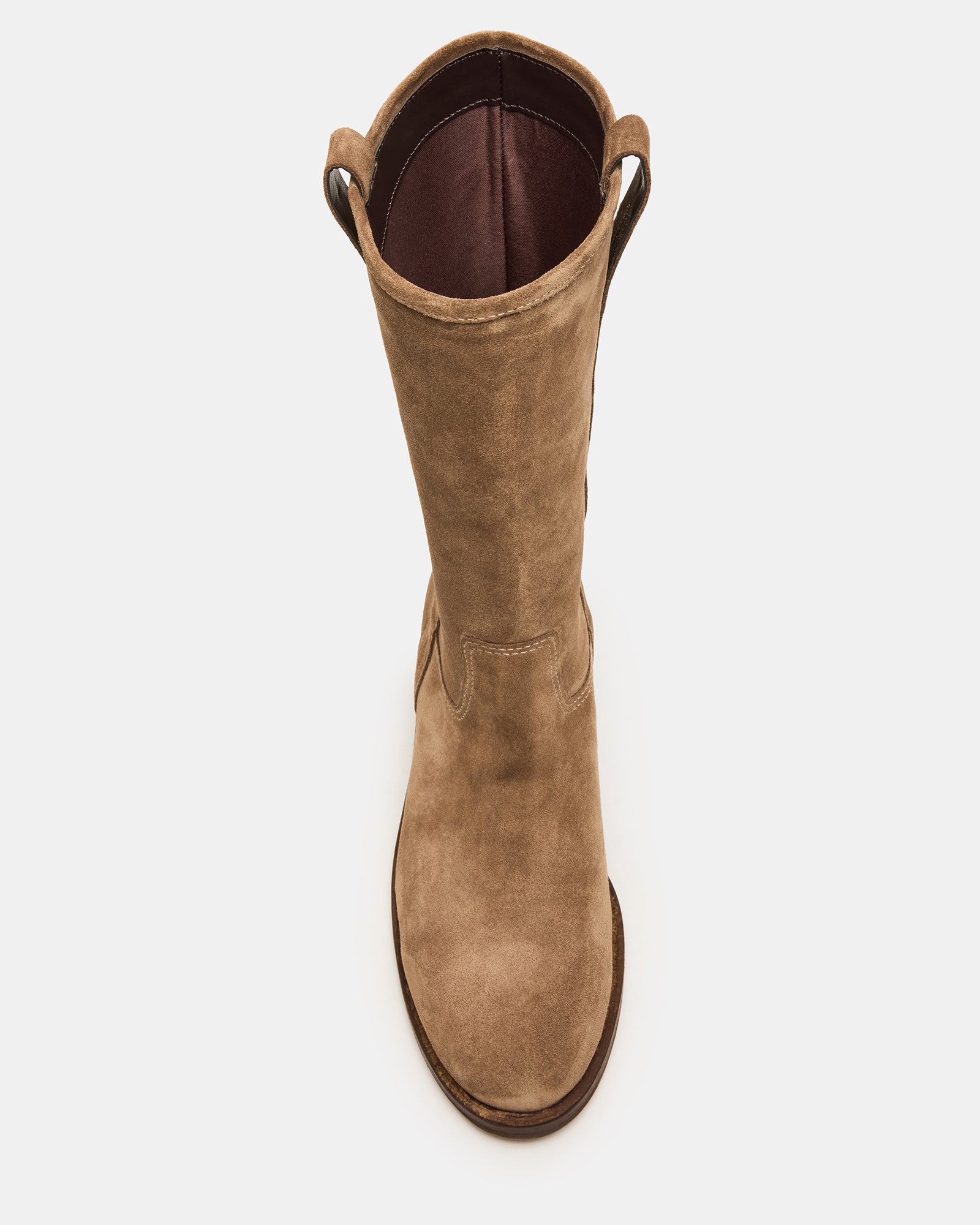 Close-up of Dunster chestnut suede boots showcasing textured upper