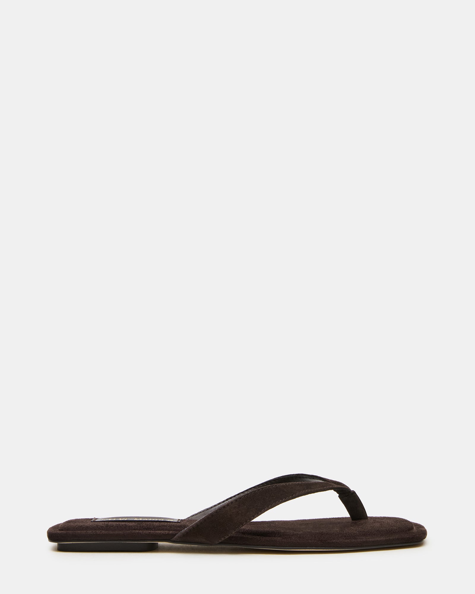 Top-down view showing square toe and brown suede texture